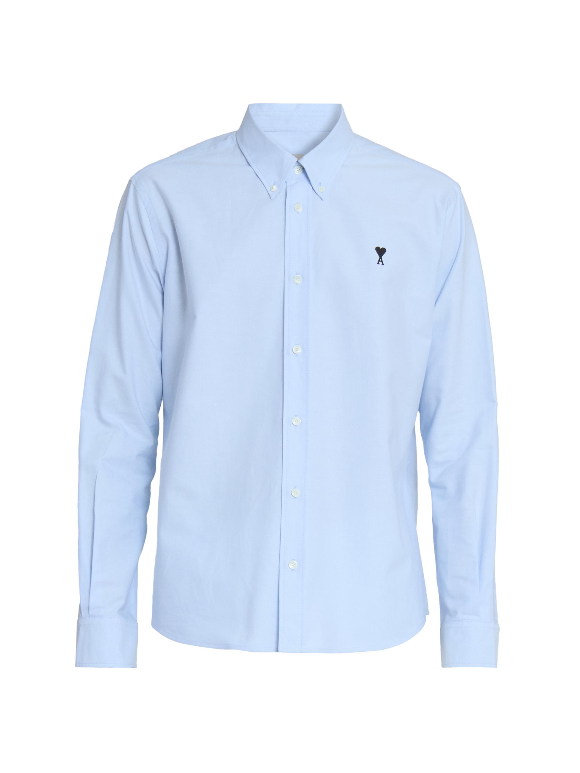 AMI Paris Men's Embroidered Logo Cotton Button-Down Shirt - Sky Blue