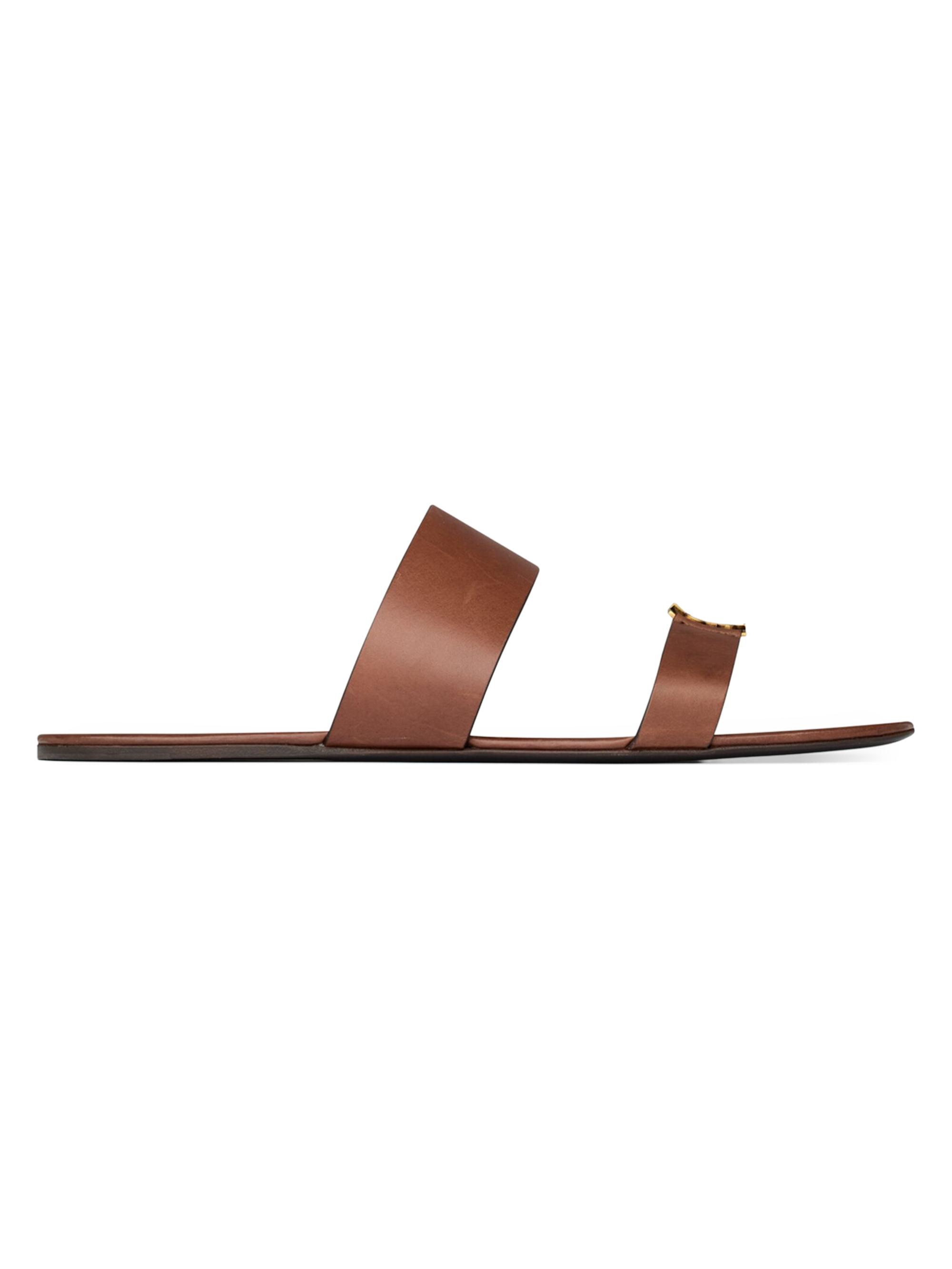 Saint Laurent Women's Babylone Slides in Smooth Leather - Burnt Brown