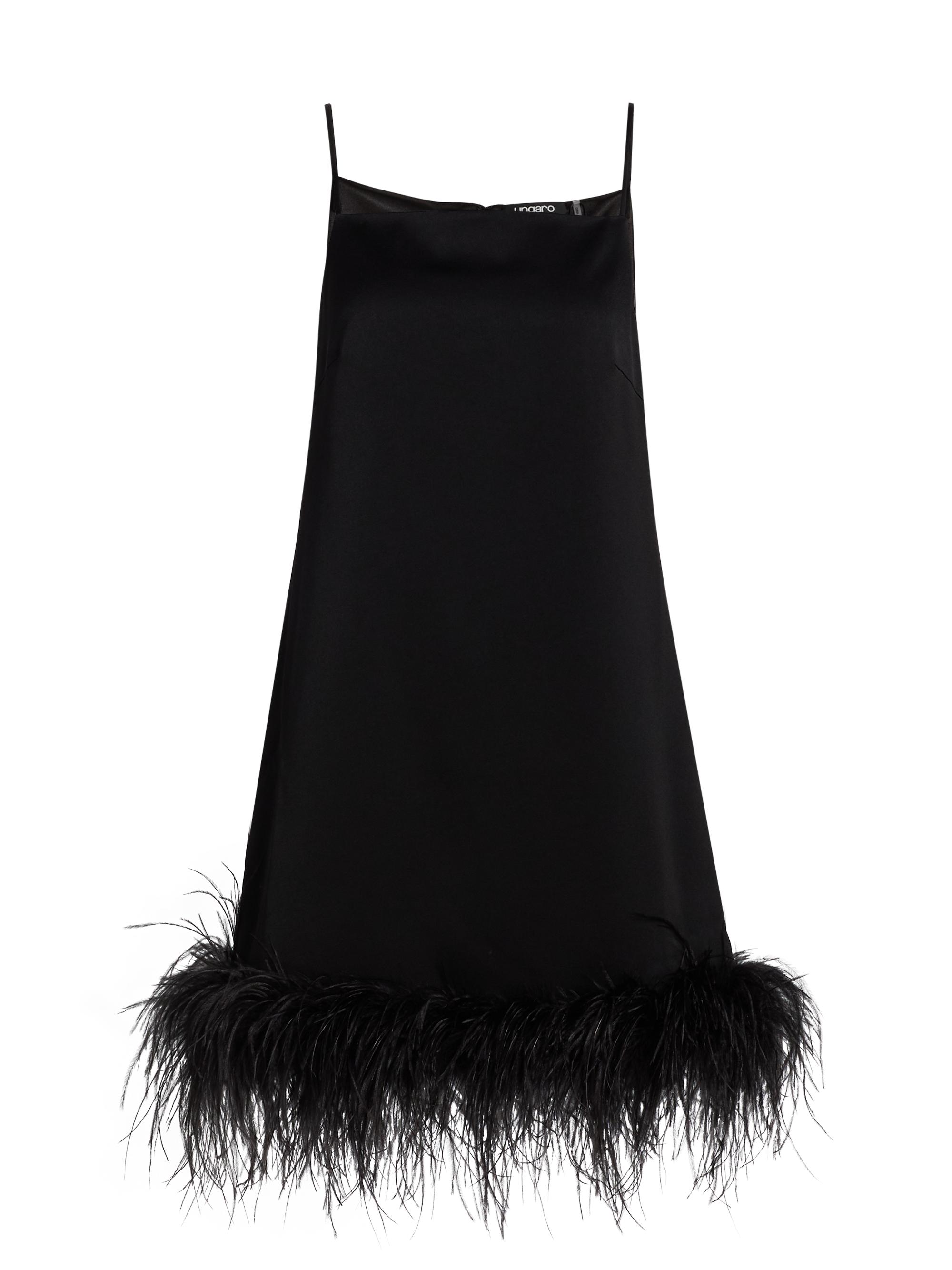 Ungaro Women's Blakely Satin Feather-Hem Cocktail Dress - Black