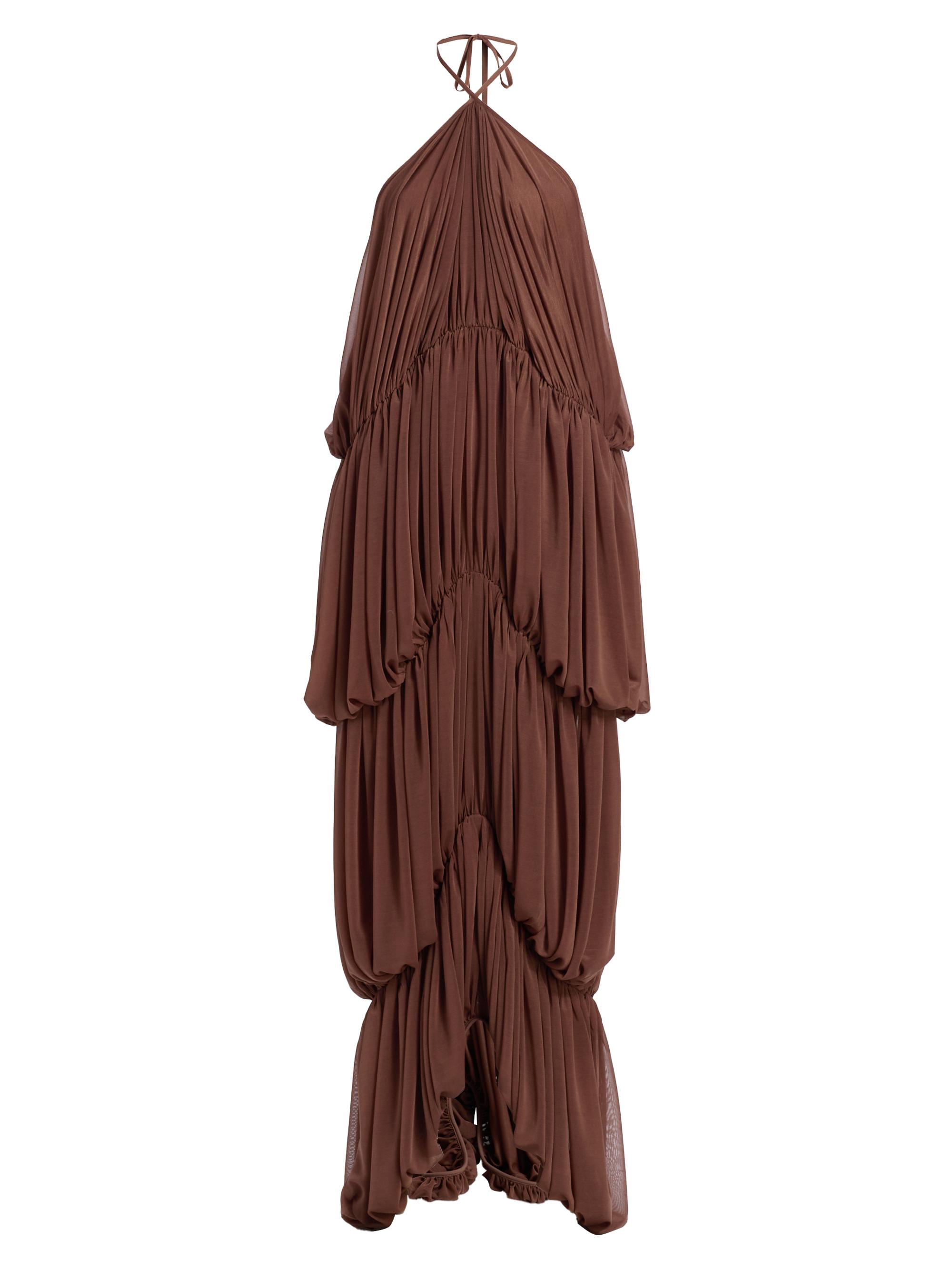 Ronny Kobo Women's Bia Pleated Tiered Balloon Halterneck Maxi Dress - Tobacco