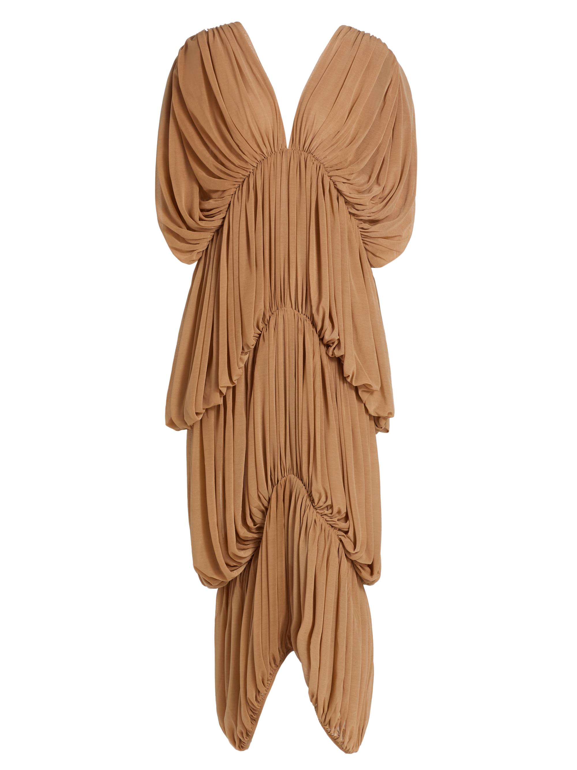 Ronny Kobo Women's Damier Ruched Maxi Dress - Tan