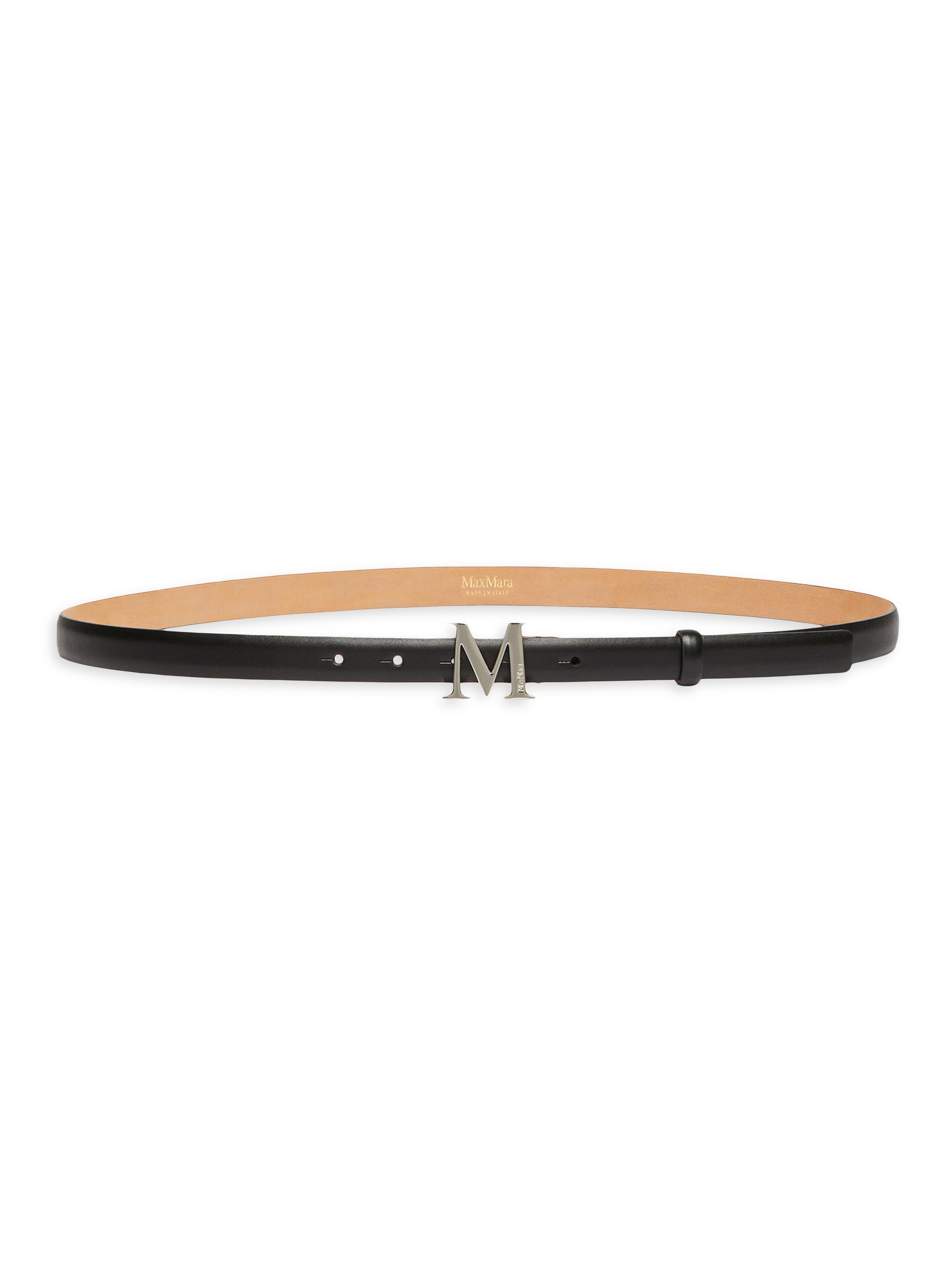 Max Mara Women's Leather Belt with Monogram Buckle - Black