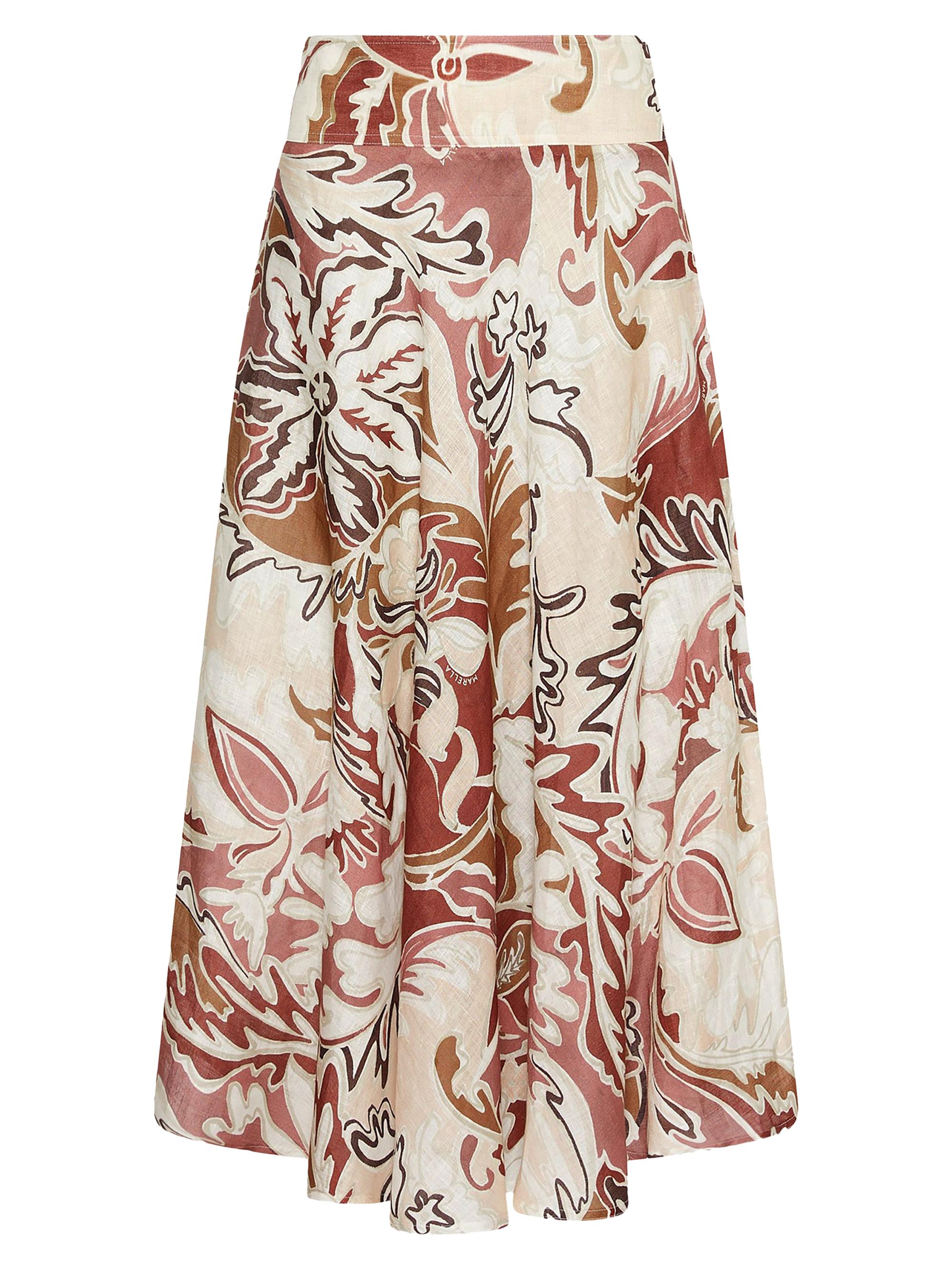 Marella Women's Printed Linen Skirt - Brick Red