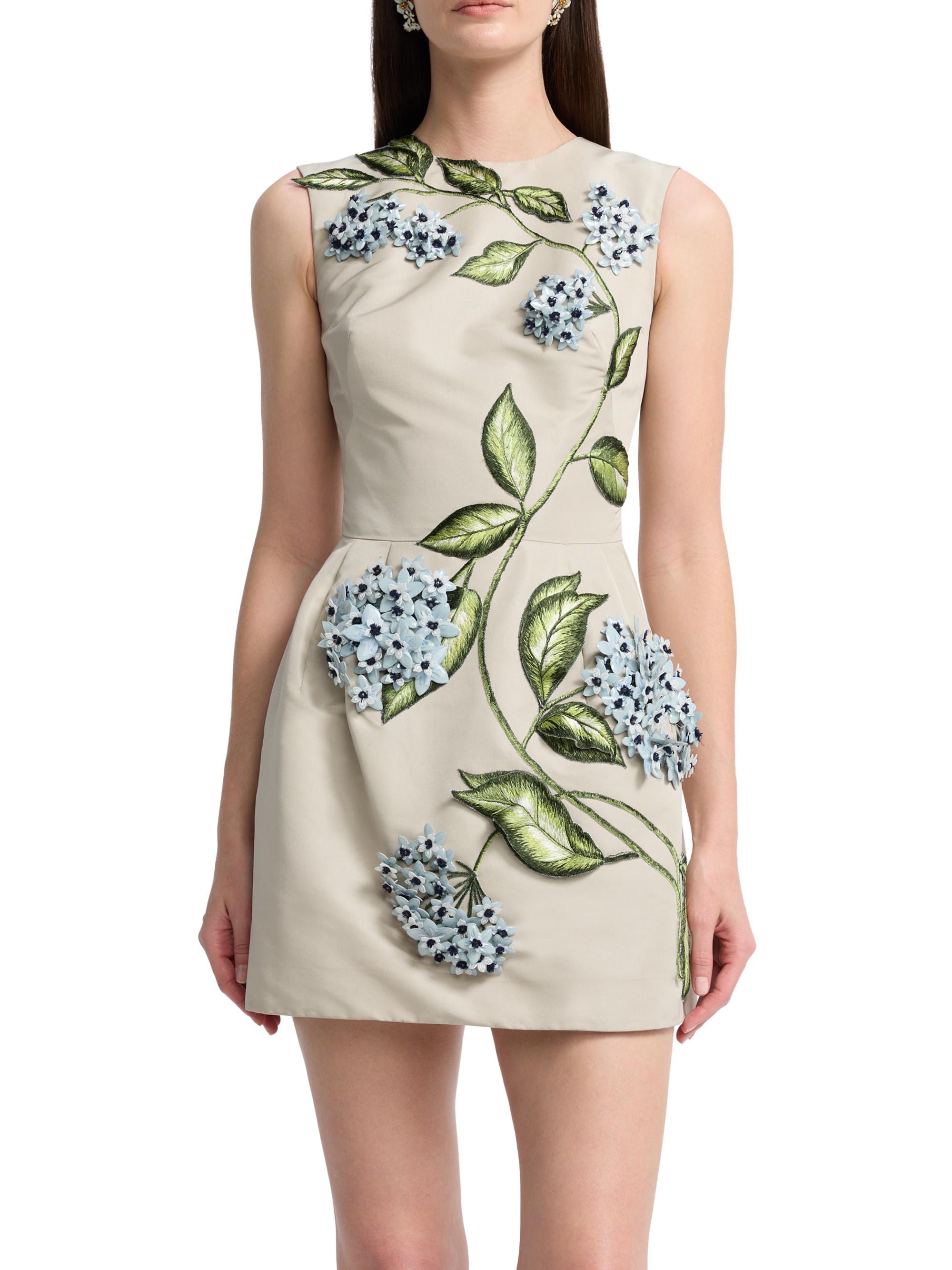 Oscar de la Renta Porcelain Flowers Silk Faille Minidress | Saks Fifth  Avenue