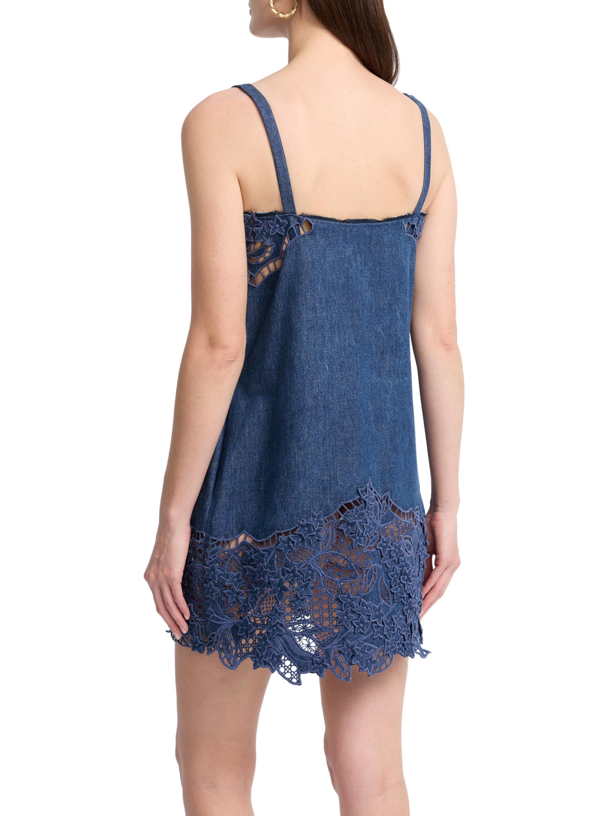 oscar de la renta denim mini dress Bow Shoulder Denim Mini Dress