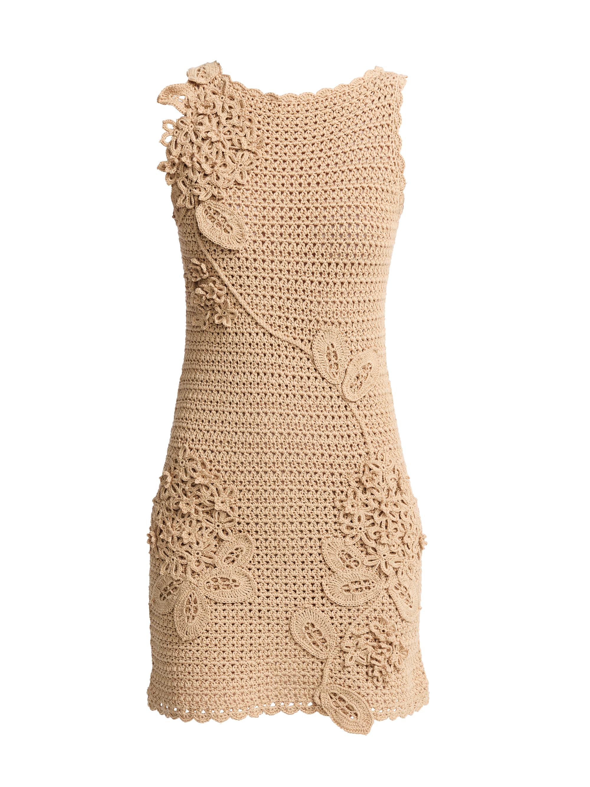 Oscar de la Renta Women's Porcelain Flower Crocheted Minidress - Tan