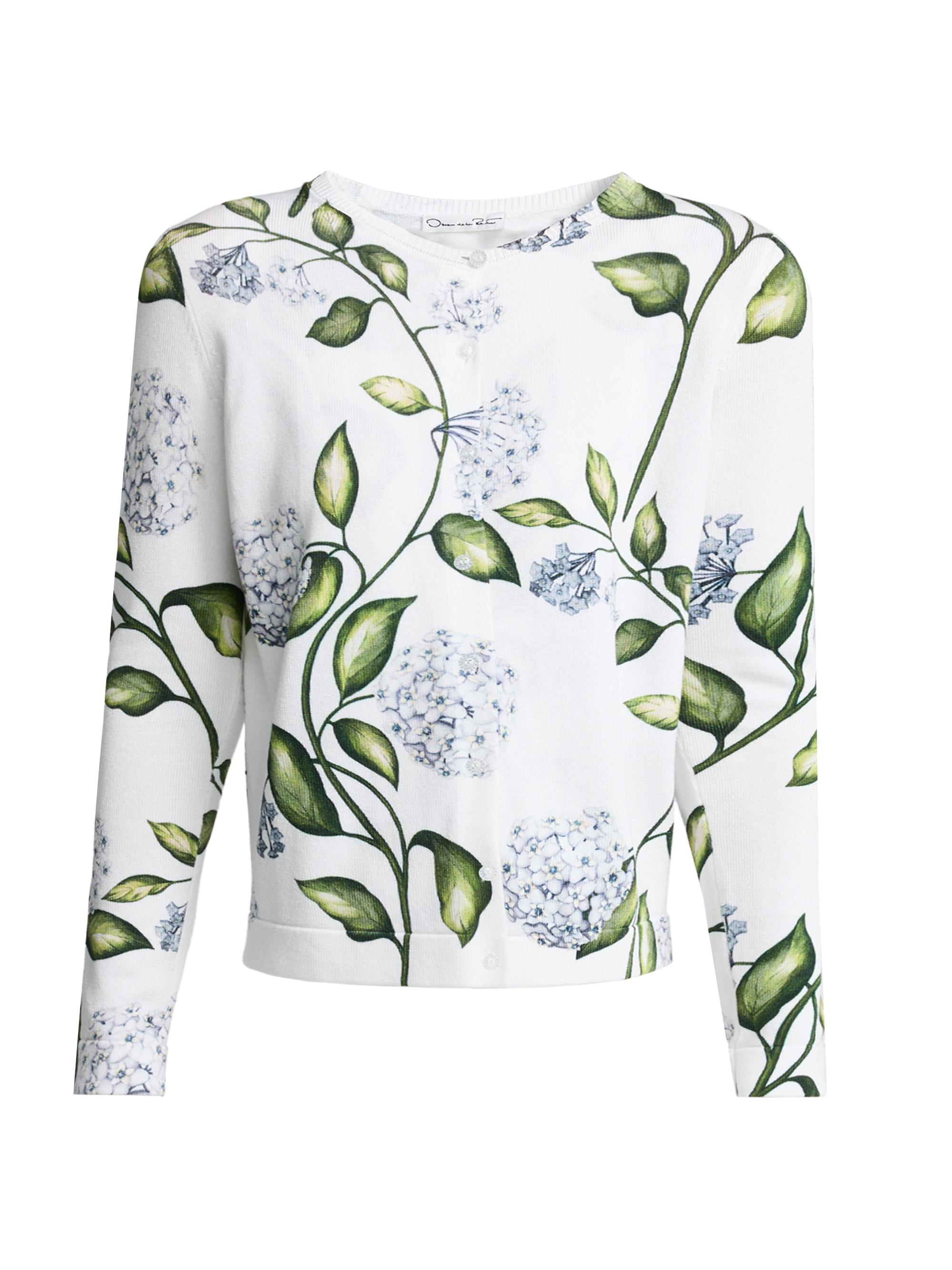 Oscar de la Renta Women's Porcelain Flower Cotton-Blend Cardigan - Denim White