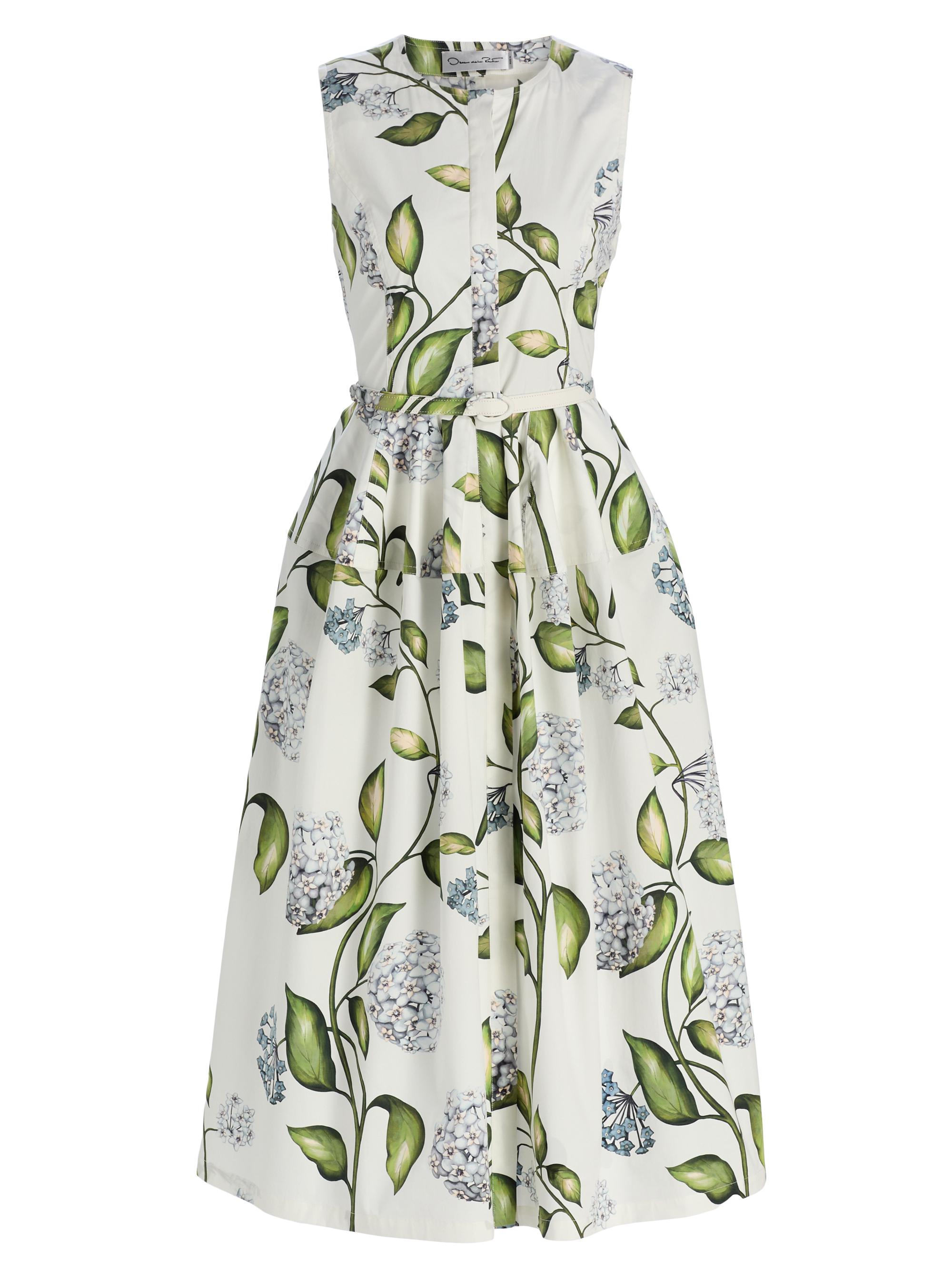 Oscar de la Renta Women's Porcelain Flowers Poplin Day Dress - Denim White