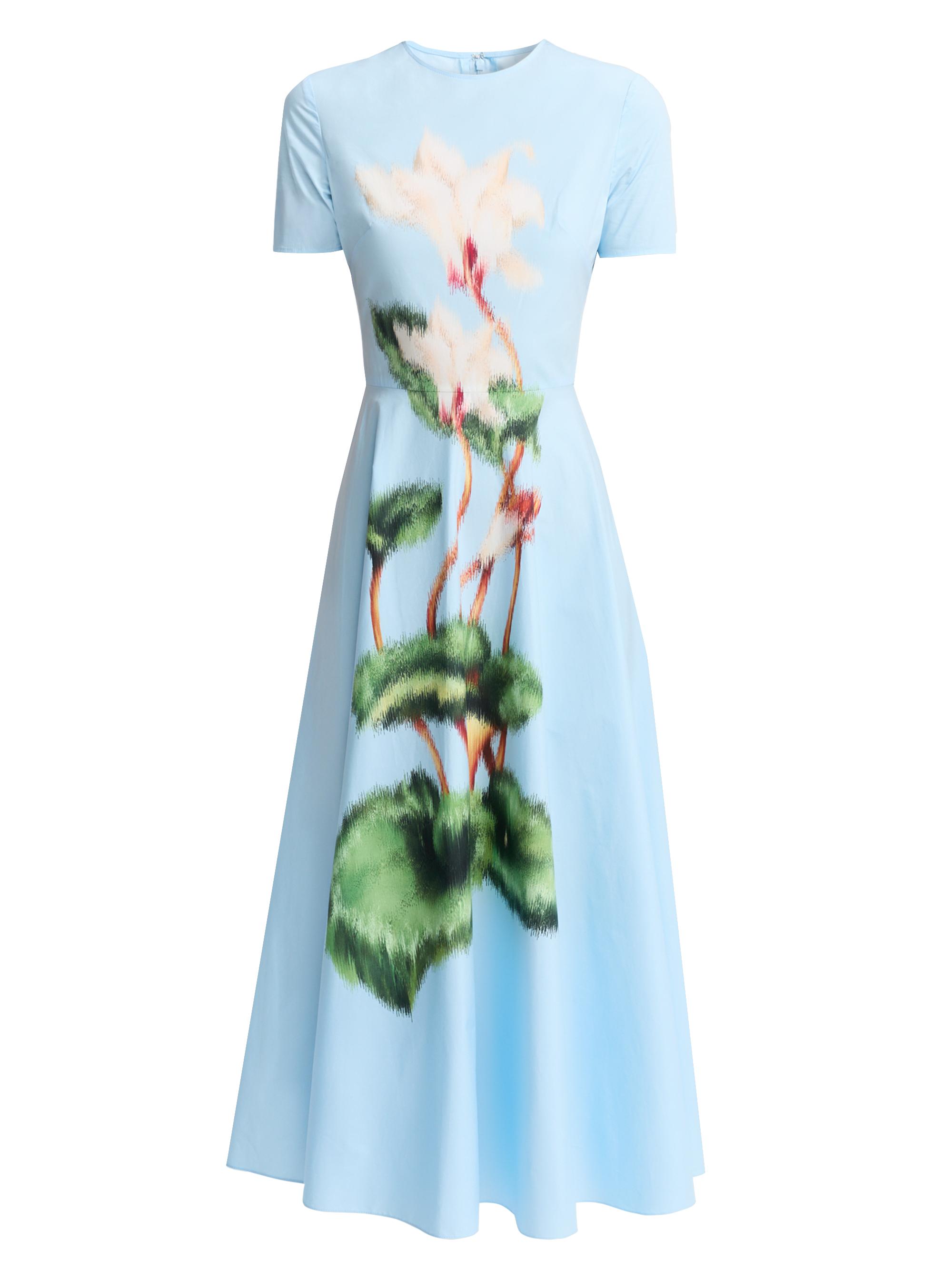 Oscar de la Renta Women's Cycalmen Poplin Short-Sleeve Midi-Dress - White Light Blue