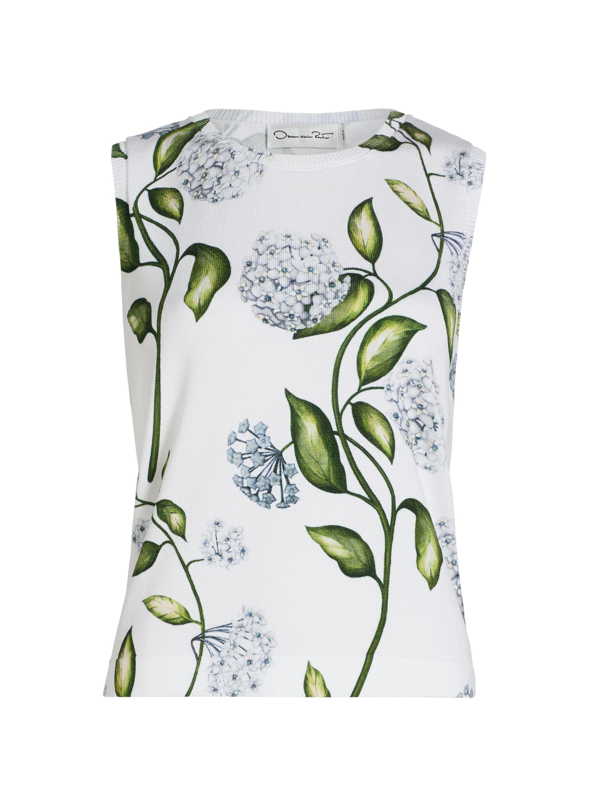 Oscar de la Renta Women's Porcelain Flower Cotton-Blend Sweater Tank - Denim White
