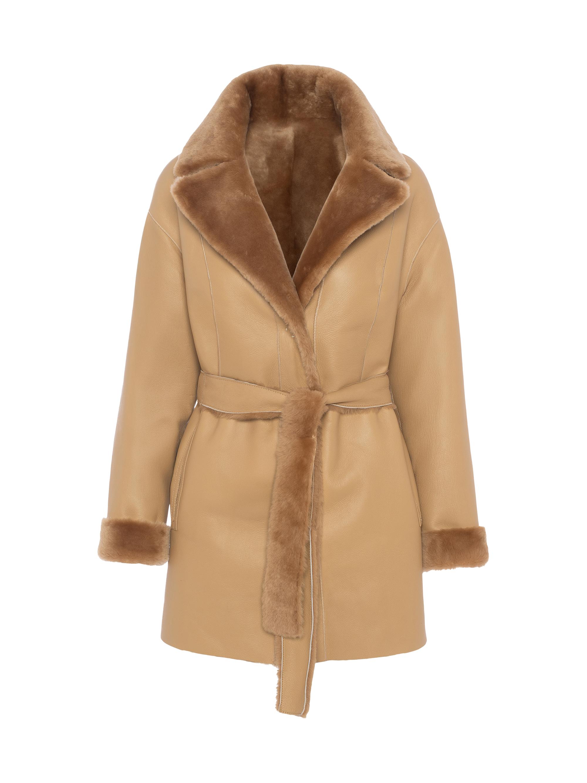 Gorski Women's Merino Shearling Lamb Stroller, Belt - Latte