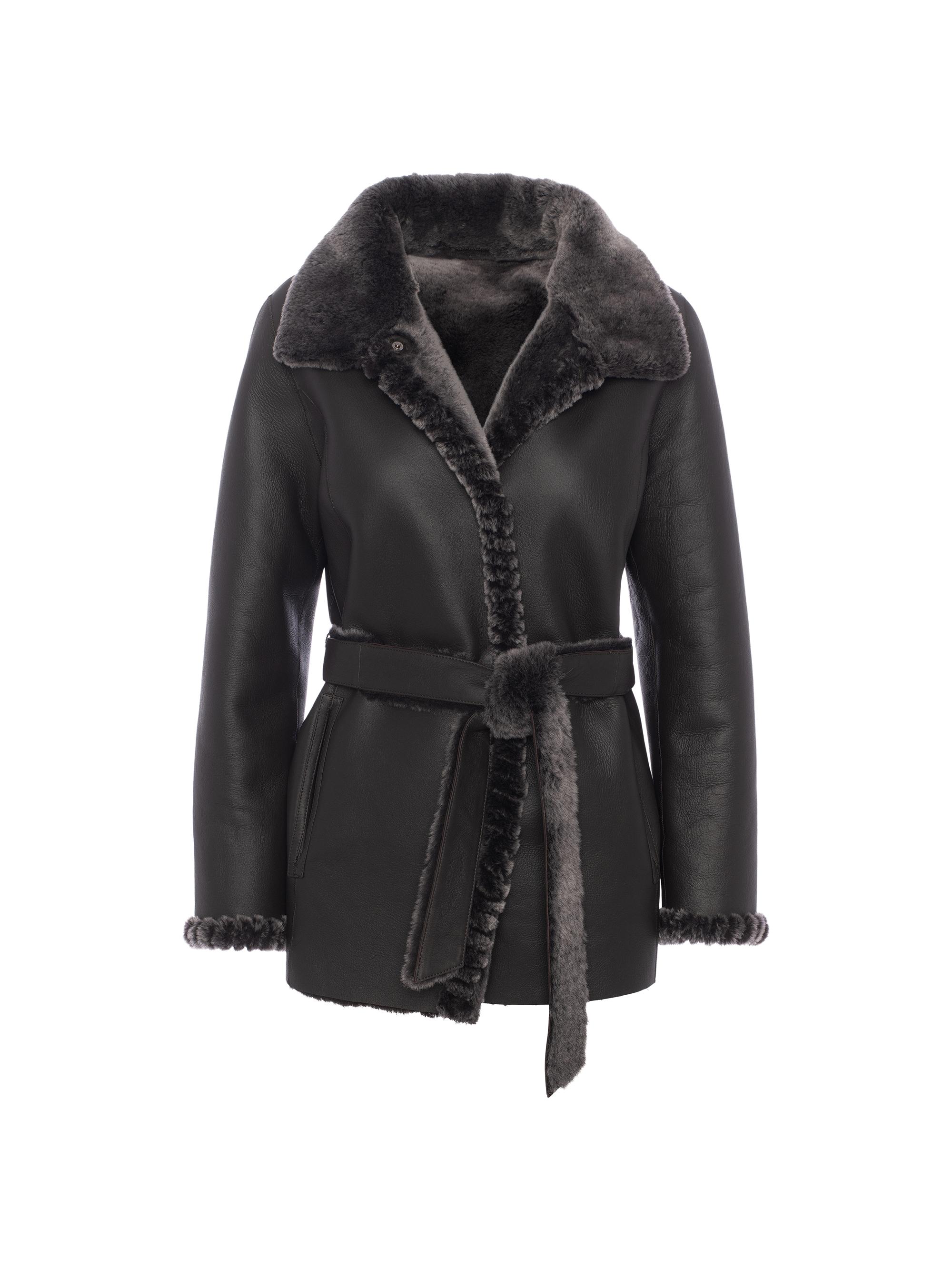 Gorski Women's Merino Shearling Lamb Jacket with Whipstitch Trim - Brown Brisa