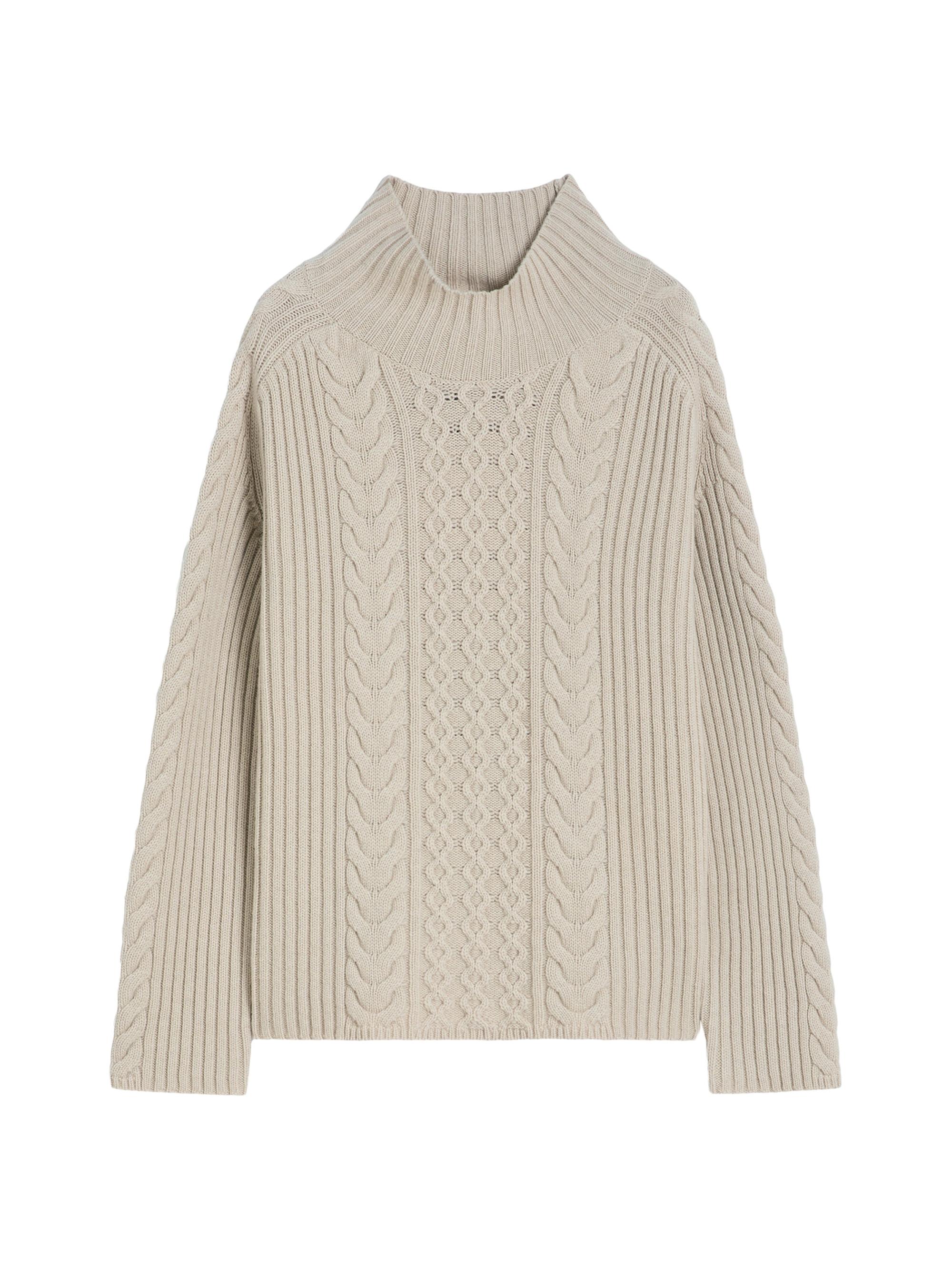 Max Mara Women's Cable Knit Wool and Cashmere Polo Neck Sweater - Beige