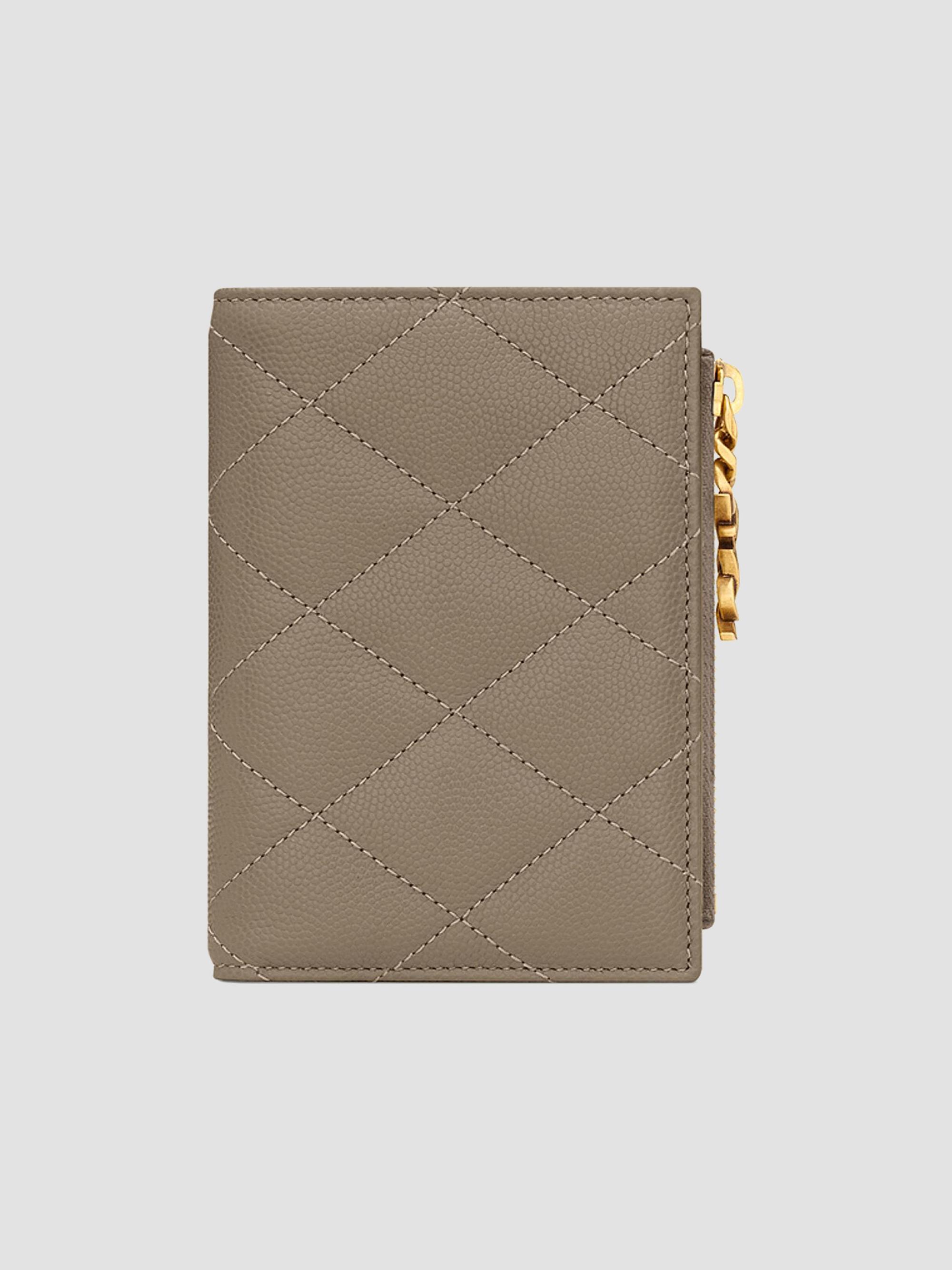 Saint Laurent Women's Cassandre Bijou Bi-Fold Wallet in Grain De Poudre Leather - Light Taupe | Thumbnail 2