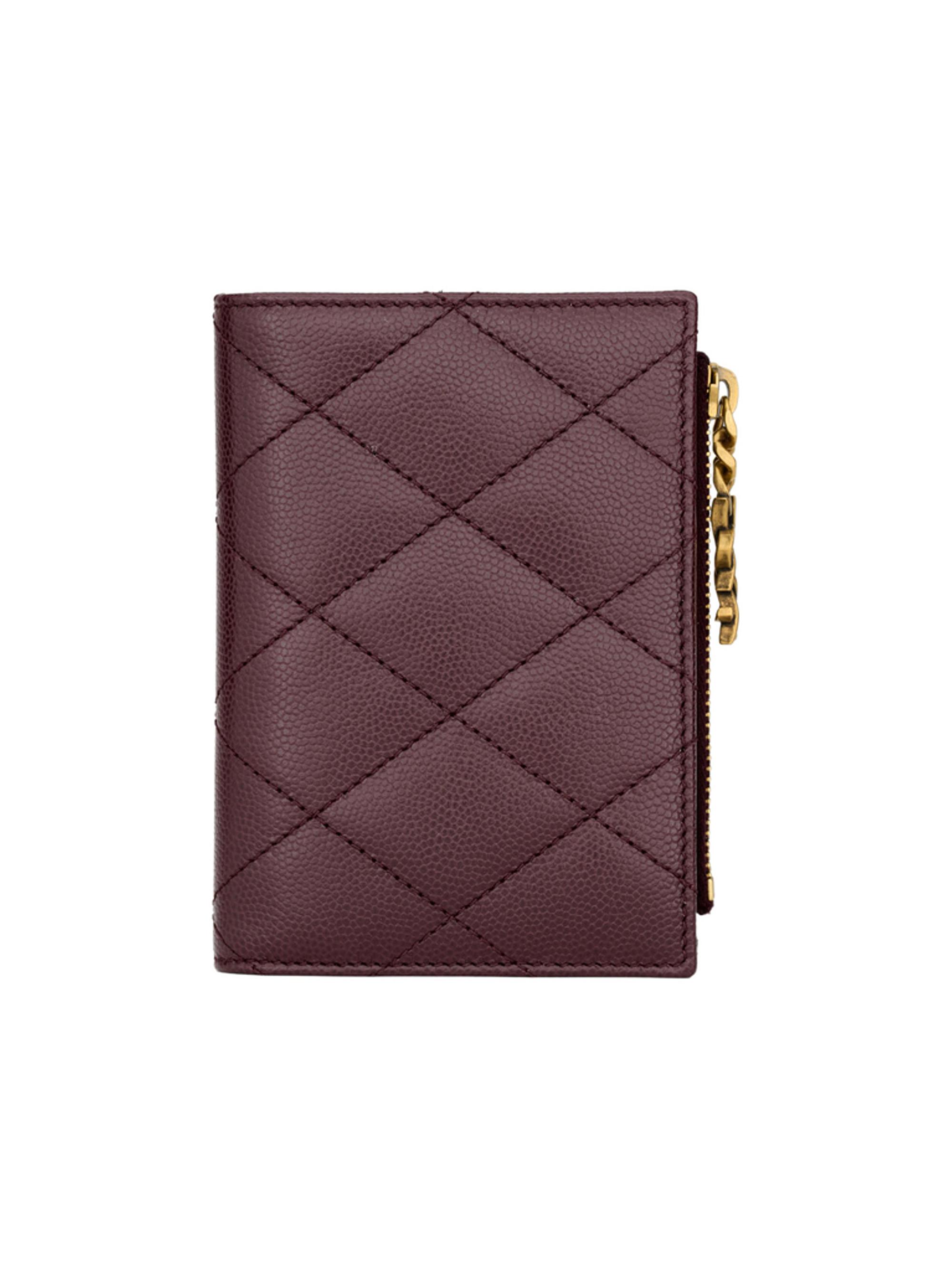 Saint Laurent Women's Cassandre Bijou Bi-Fold Wallet in Grain De Poudre Leather - Rouge Cabernet