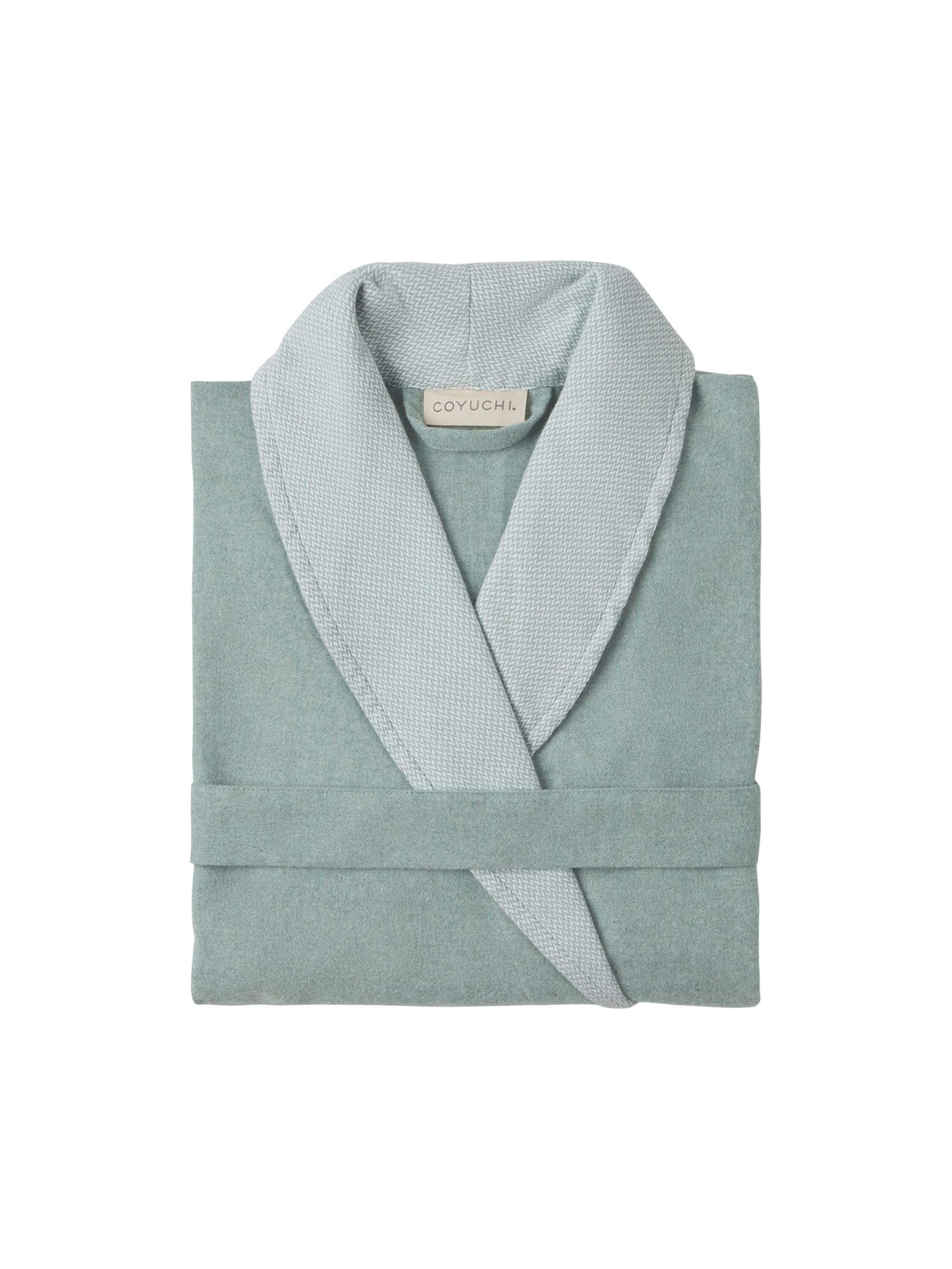 Coyuchi Cloud Brushed Organic Flannel Women's Robe - Thyme Heather