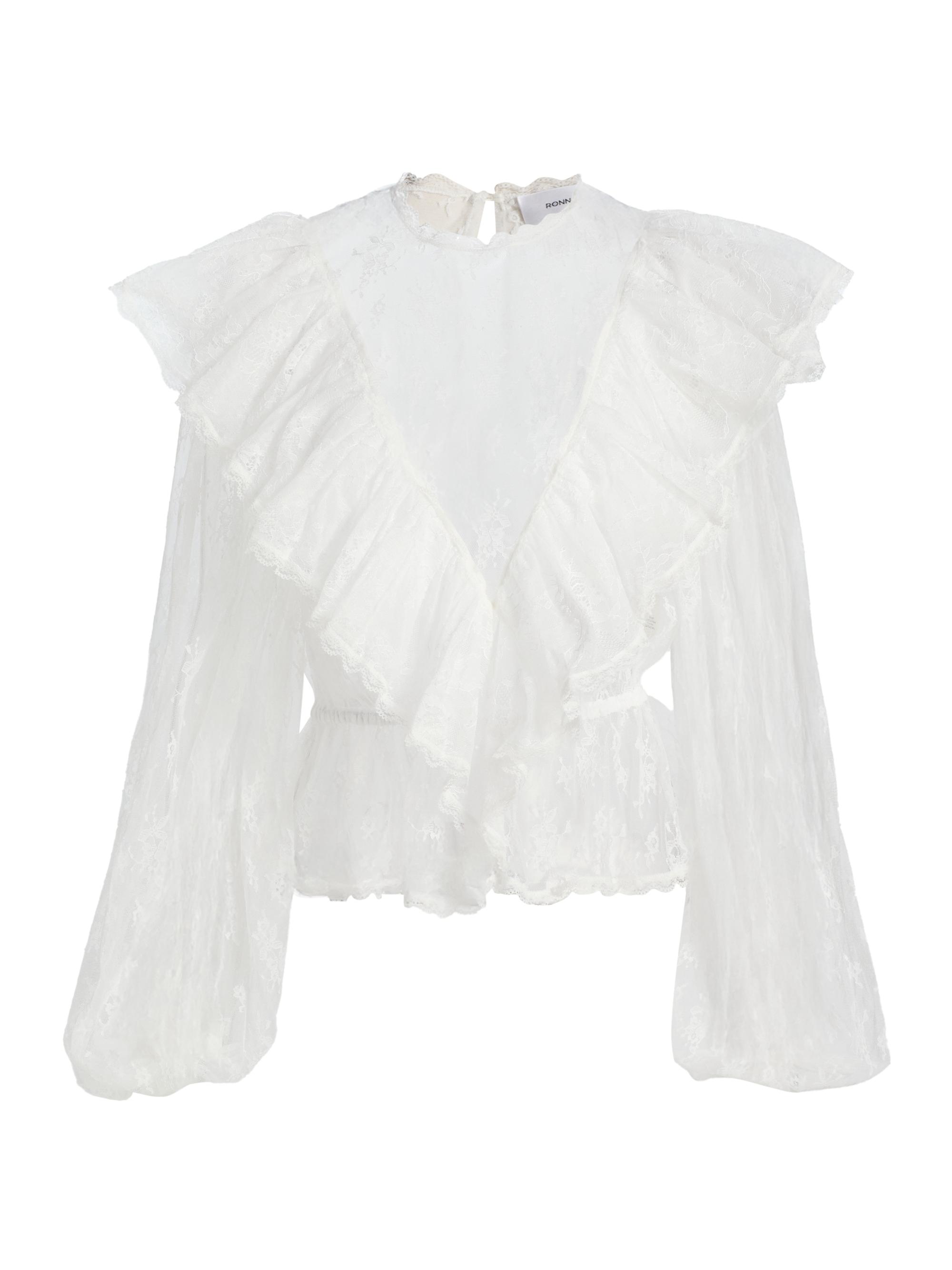 Ronny Kobo Women's Talia Ruffled Sheer Lace Blouse -