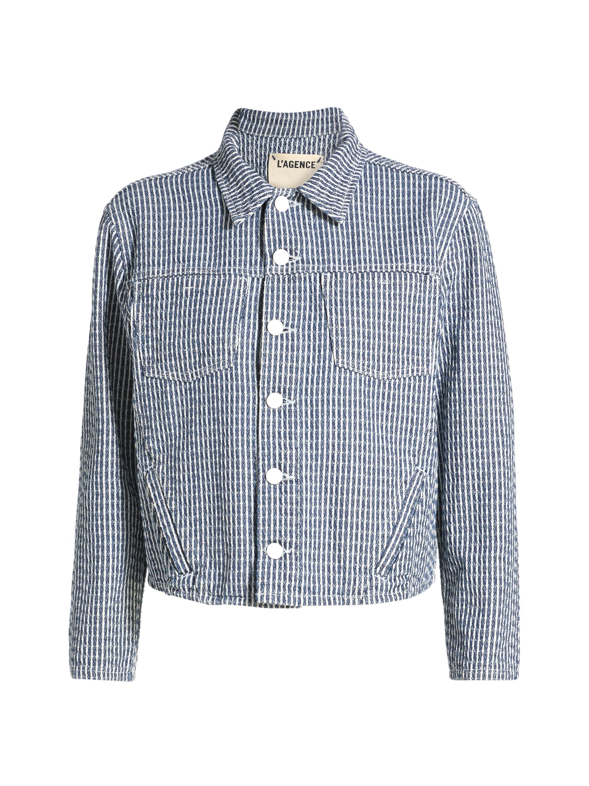 L'AGENCE Women's Nelly Striped Cotton Crop Jacket - Vista Blue Stripe