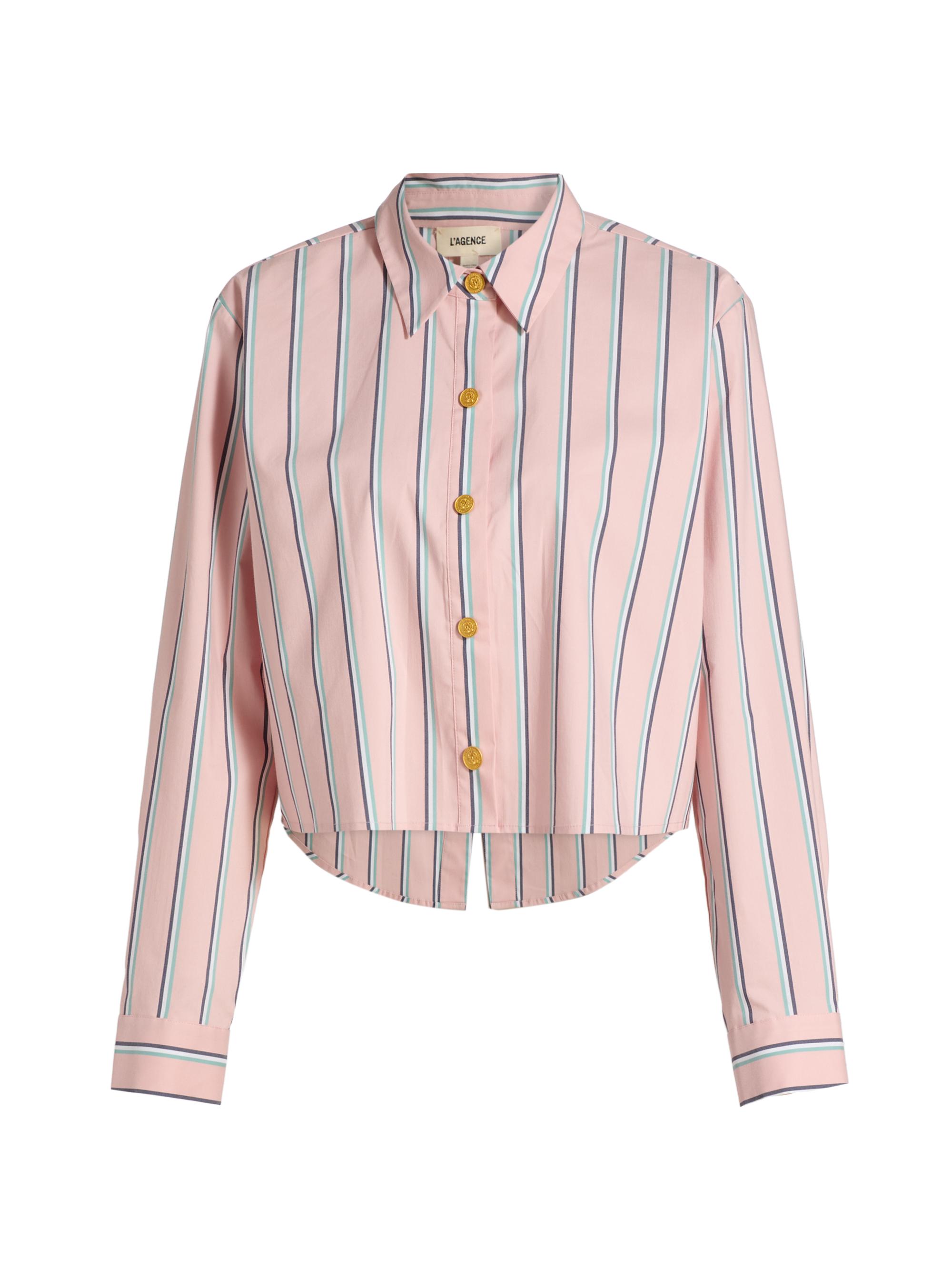 L'AGENCE Women's Cosette Crop High-Low Shirt - Pale Rose Stripe