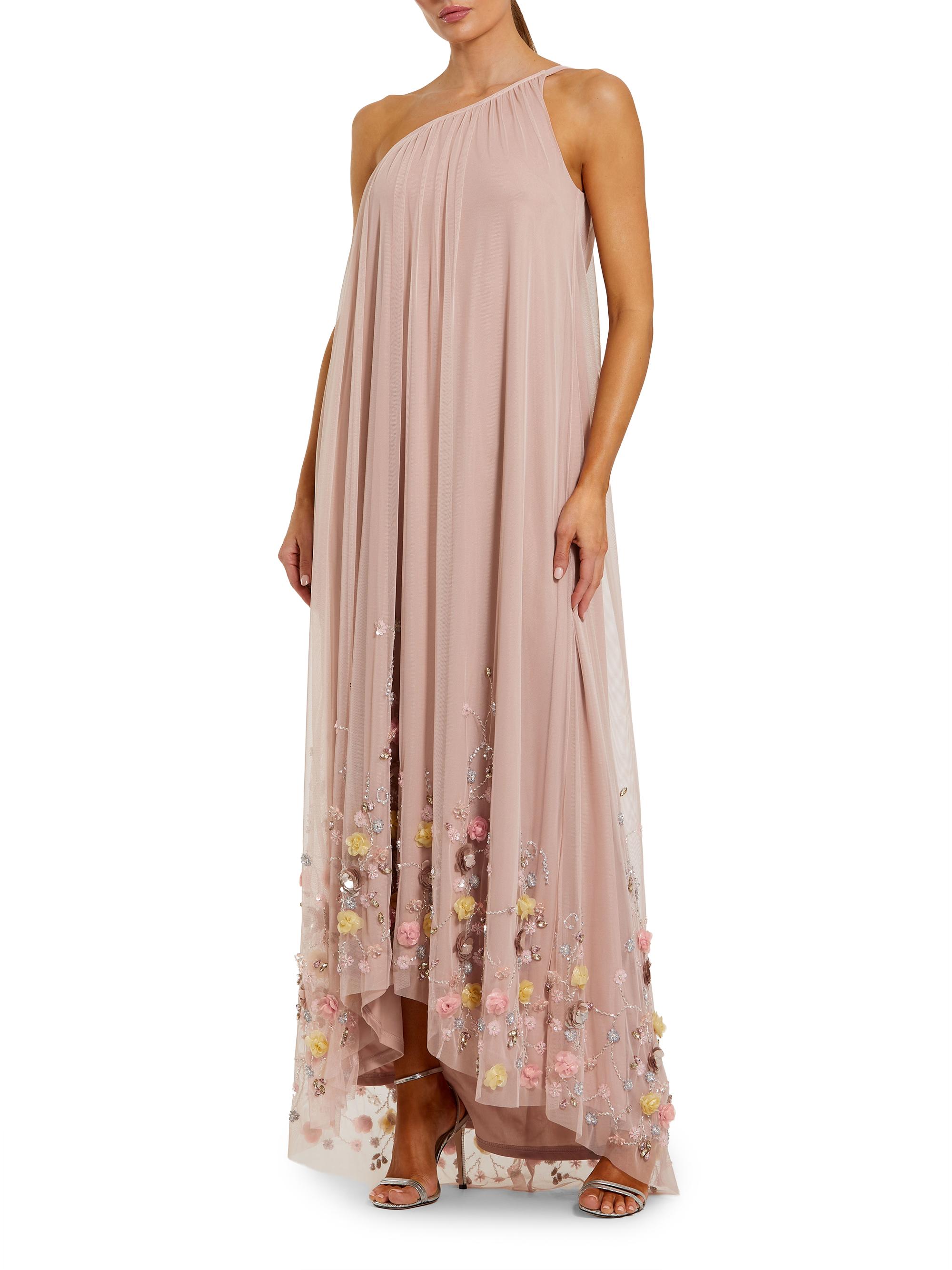 Mac Duggal Women's Embellished Mesh One-Shoulder Trapeze Gown - Rose