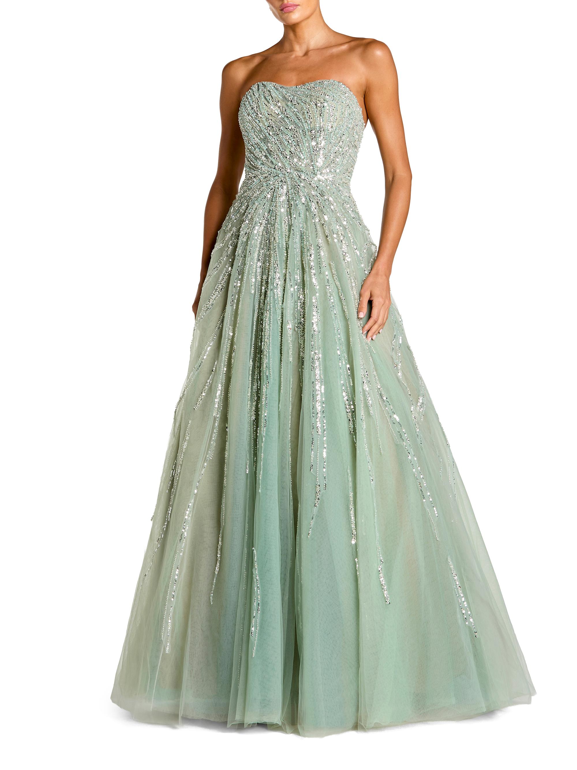 Mac Duggal Women's Embellished Mesh Strapless Ball Gown - Seafoam