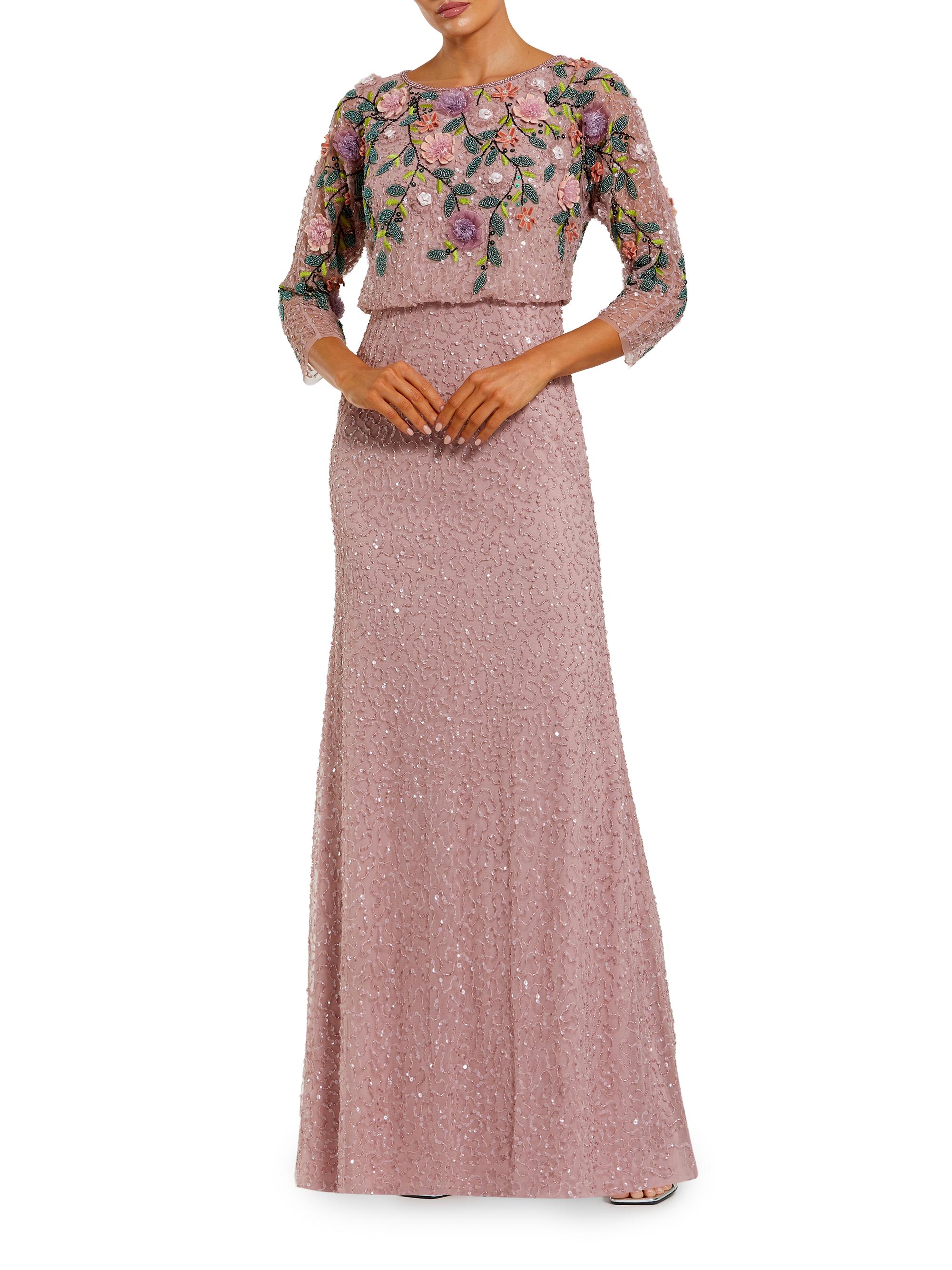 Mac Duggal Women's Floral Beaded Mesh Gown - Vintage Lilac Multi