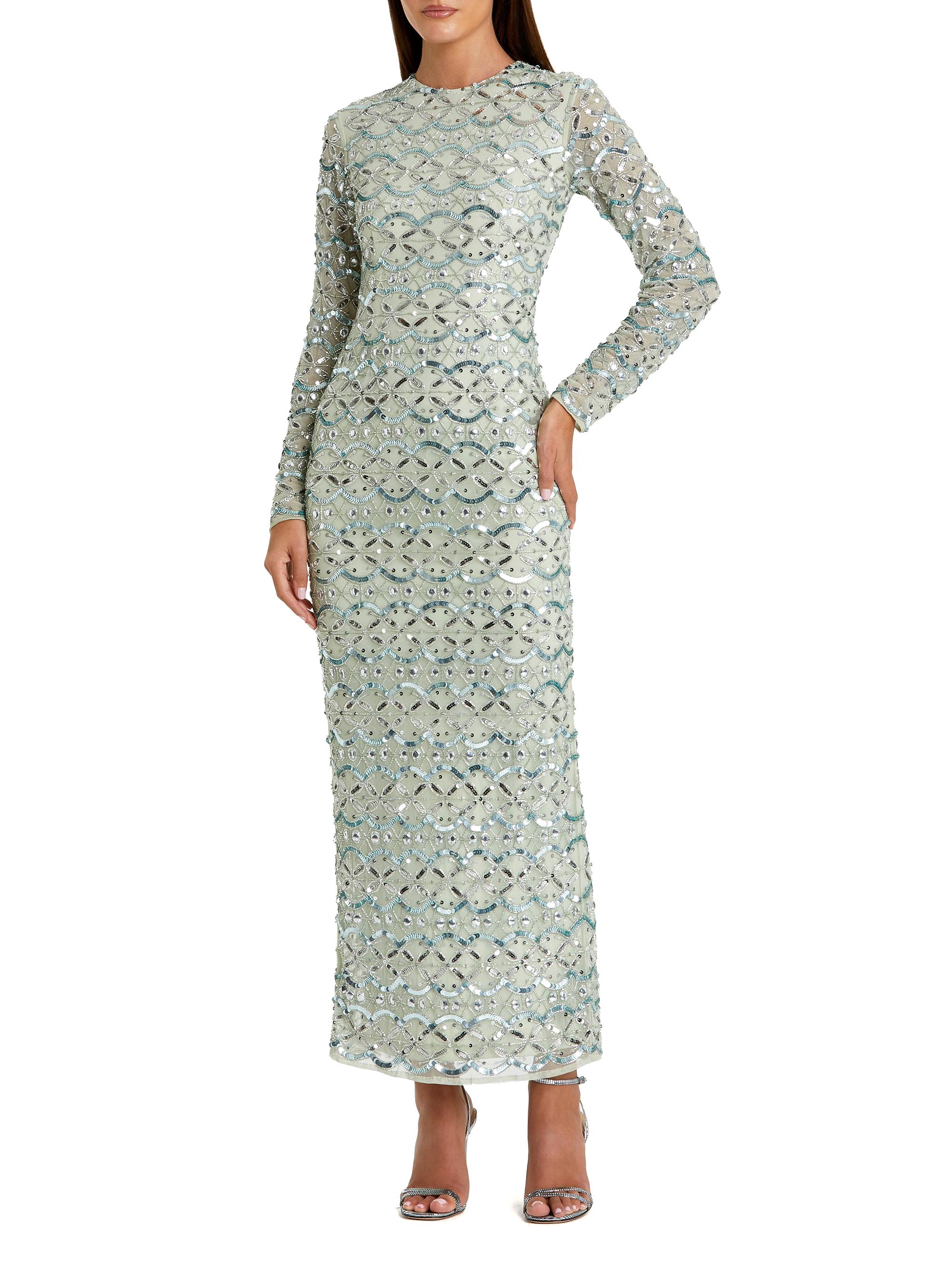 Mac Duggal Women's Geometric Embellished Mesh Column Gown - Jade