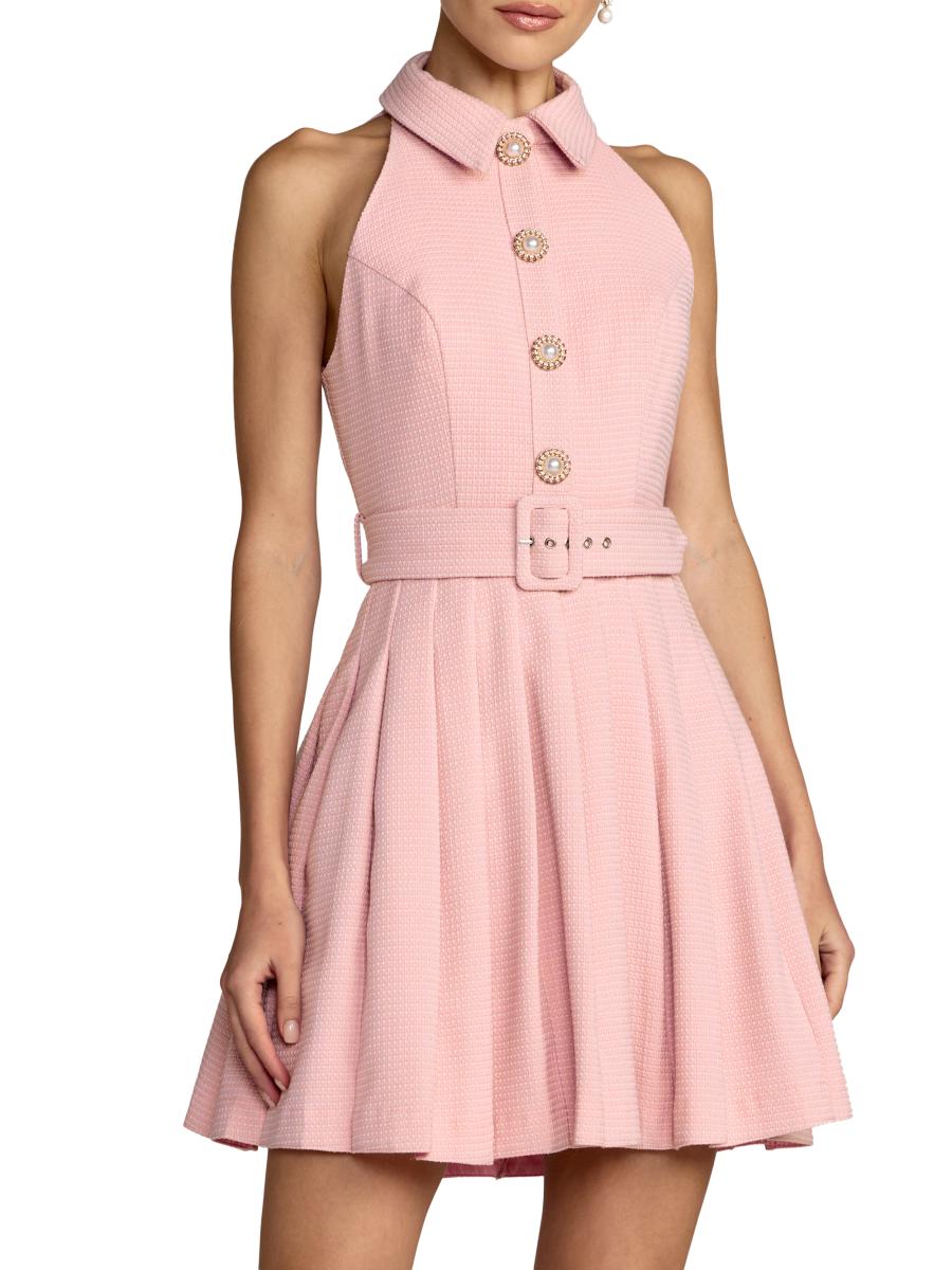 Mac Duggal Women's Bouclé Pleated Button-front Minidress In Pink