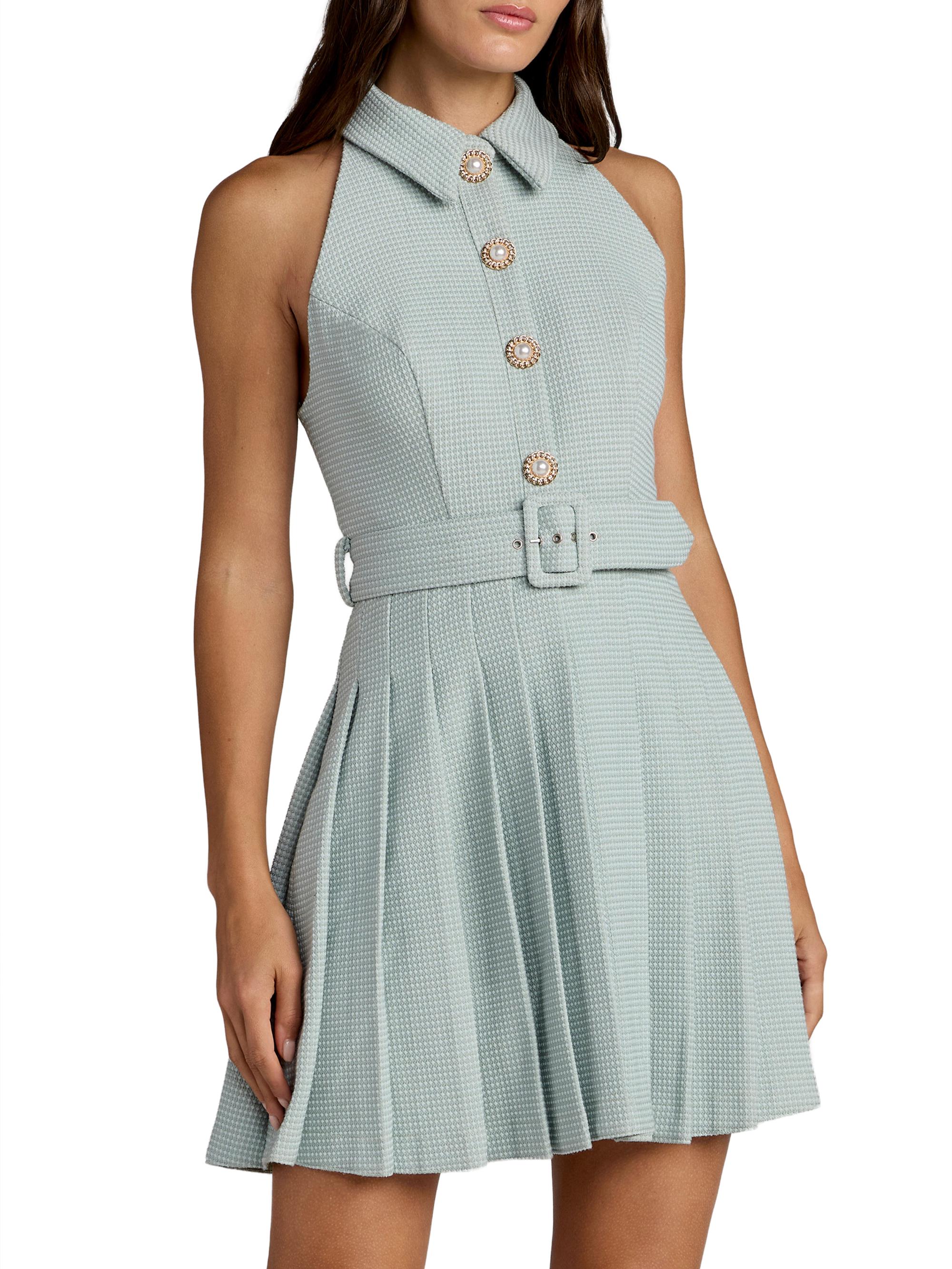 Mac Duggal Women's Bouclé Pleated Button-Front Minidress - Sage