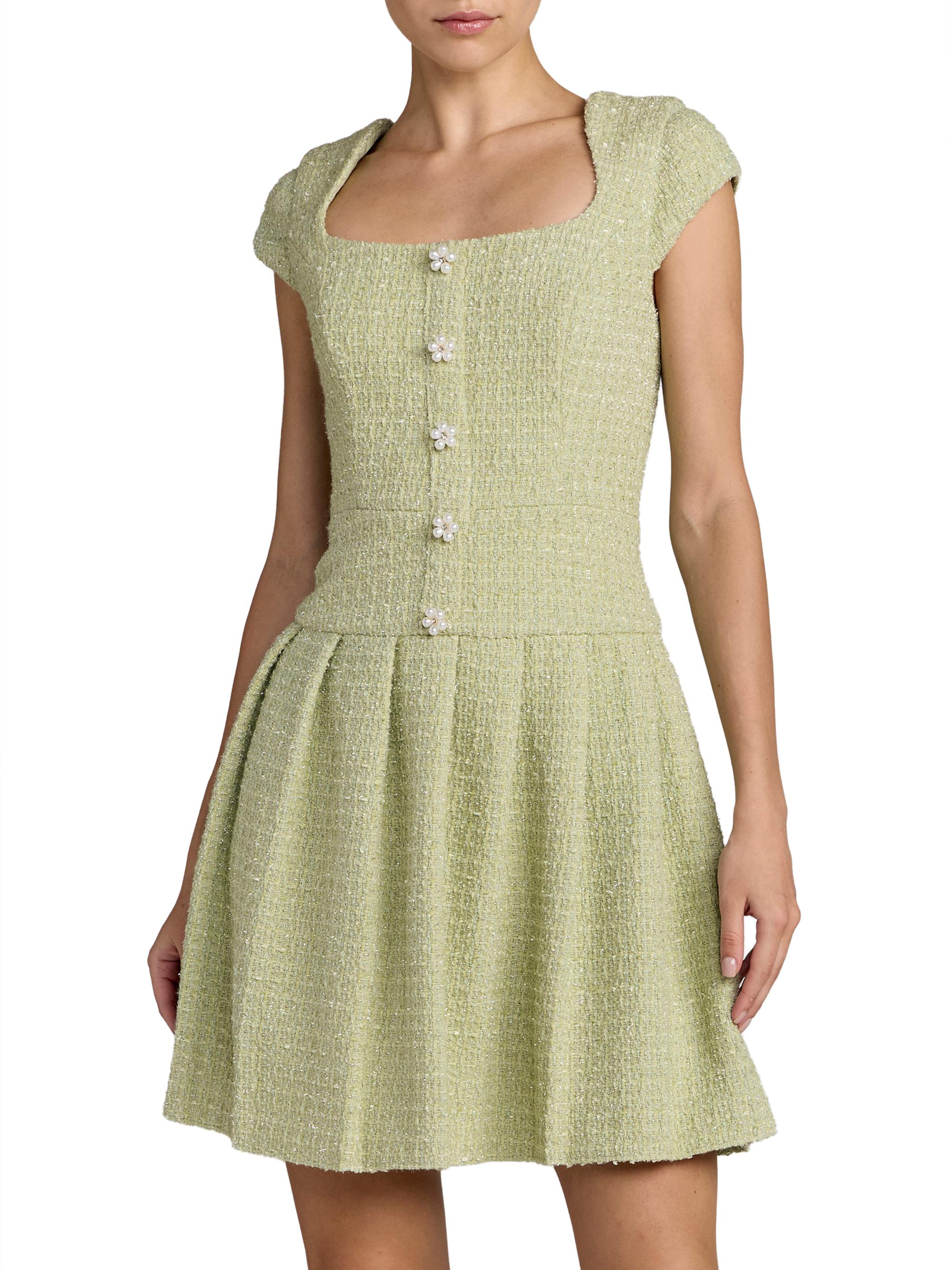 Mac Duggal Women's Bouclé Pleated Square-Neck Minidress - Sage