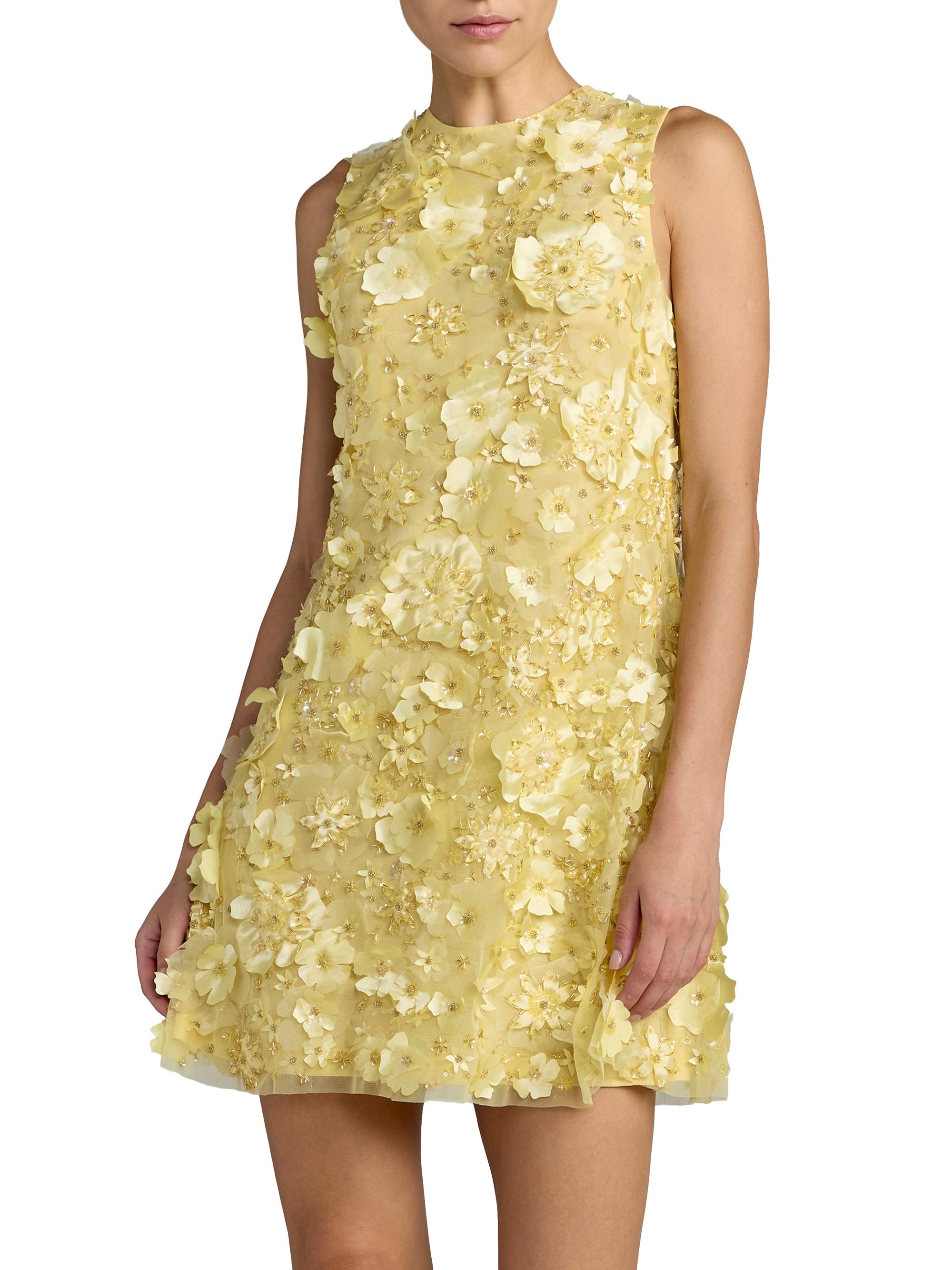 Mac Duggal Women's Floral-Embellished Mesh Trapeze Minidress - Yellow