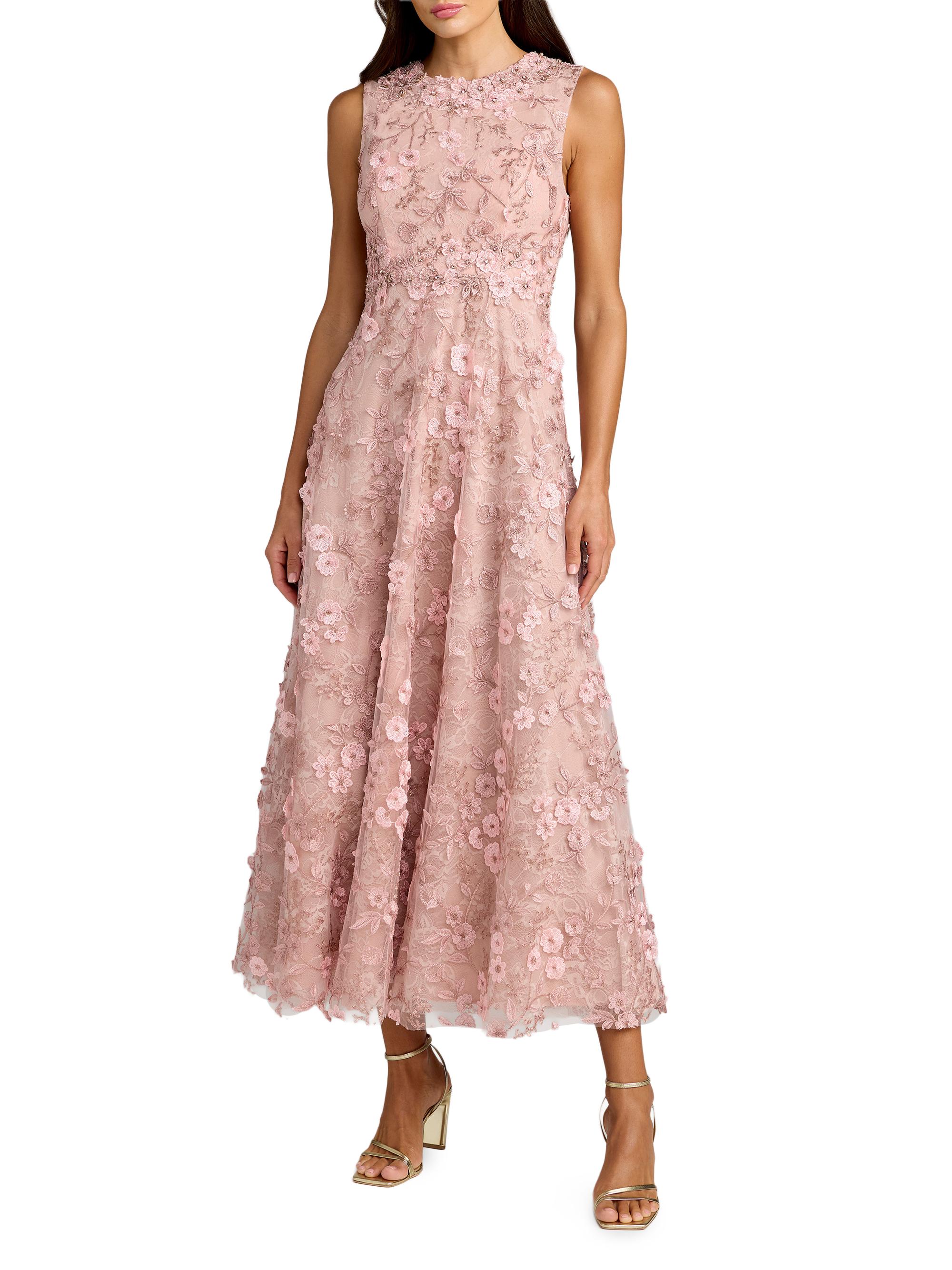 Mac Duggal Women's Floral Embroidered Round-Neck Midi-Dress - Rose