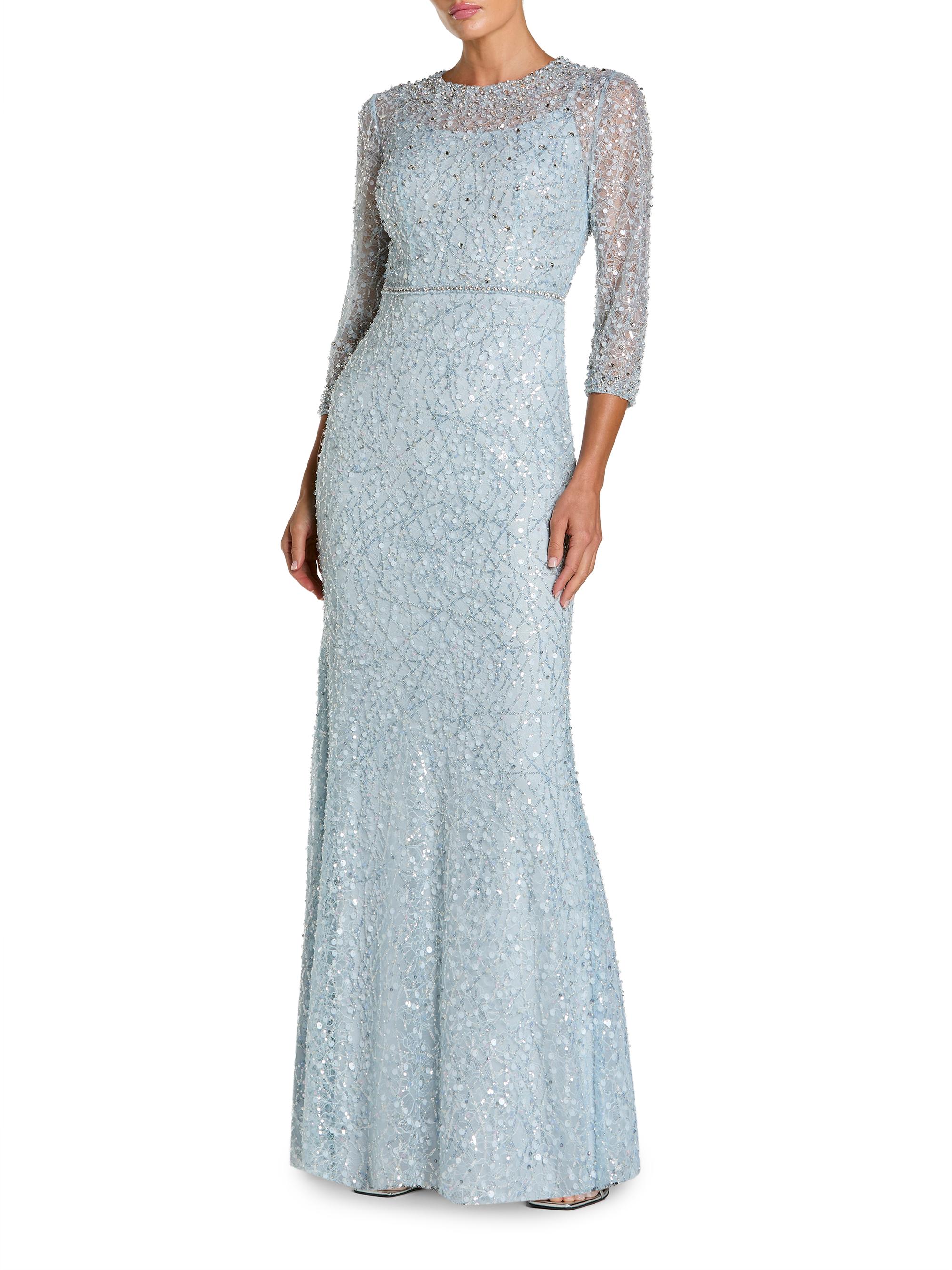 Mac Duggal Women's Embellished Lace Column Gown - Powder Blue