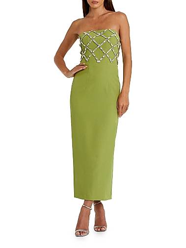 slim fit dress slacks Nusrat Tulle Midi Dress in Jade Green Floral – Lace & Beads