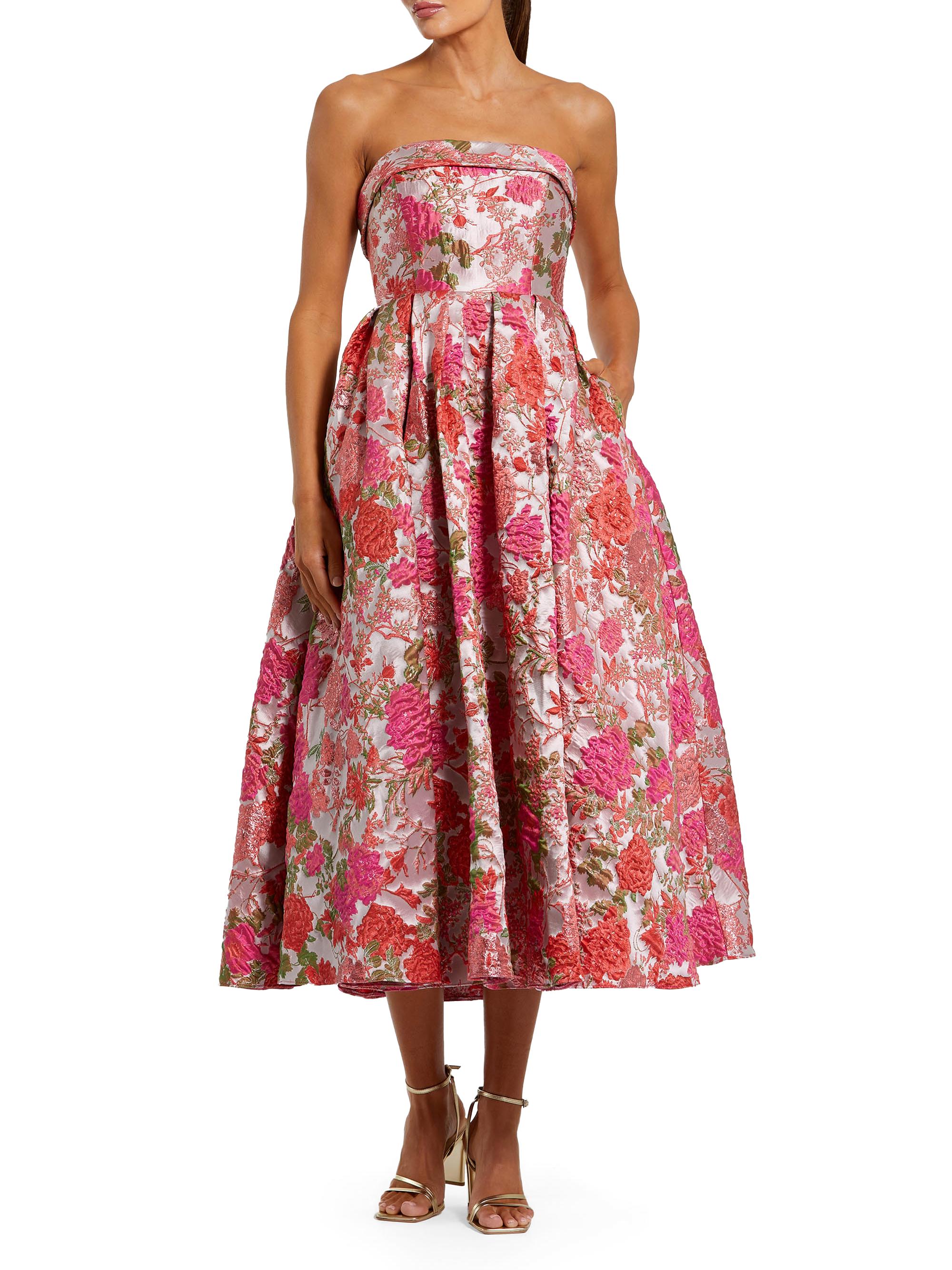 Mac Duggal Women's Floral Brocade Fit-&-Flare Strapless Midi-Dress - Pink Multi
