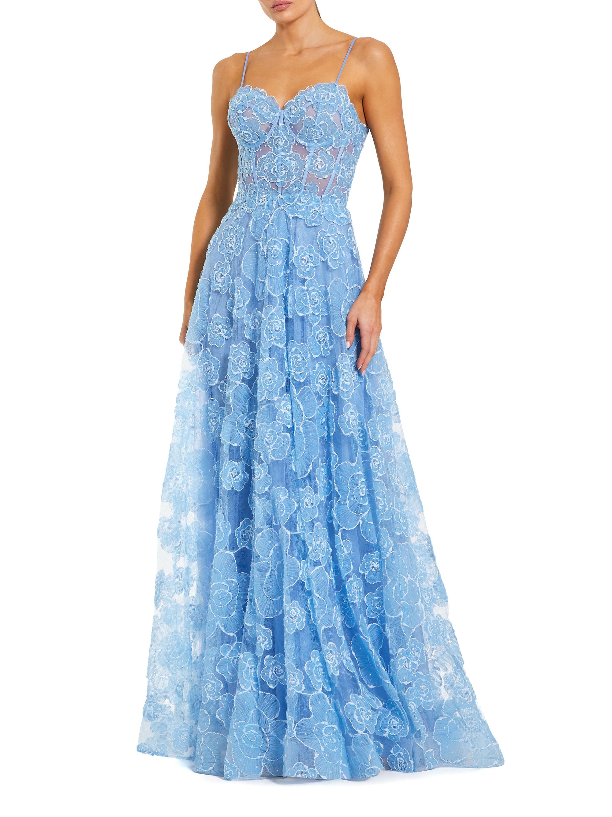 Mac Duggal Women's Floral Mesh Sweetheart A-Line Gown - Powder Blue