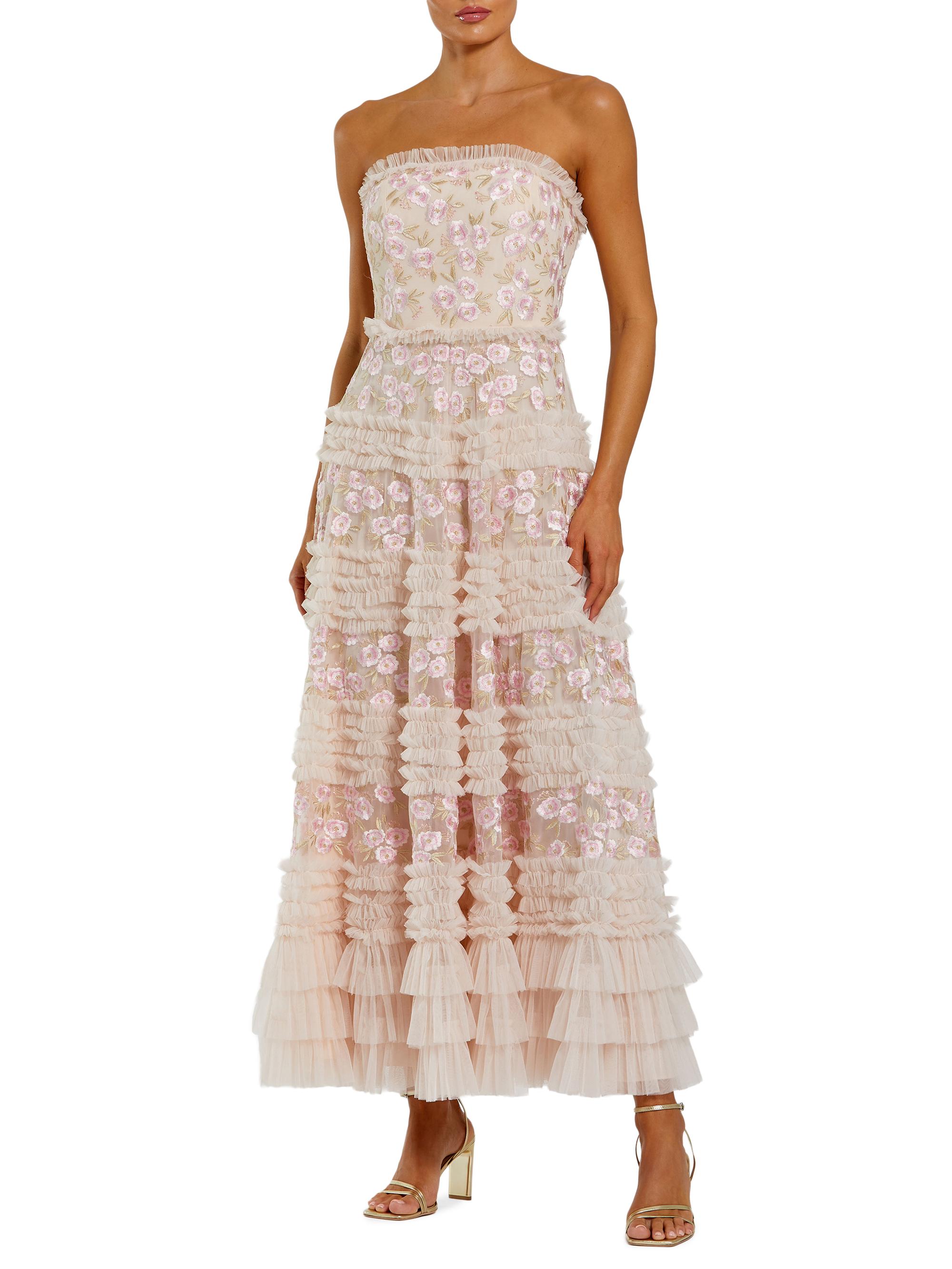 Mac Duggal Women's Floral Embroidered Mesh Strapless Midi-Dress - Blush Multi