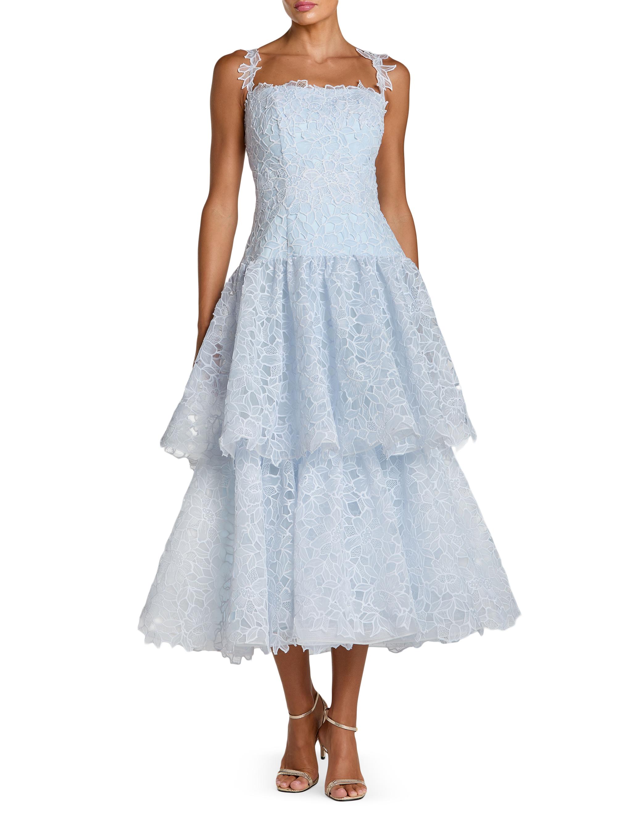 Mac Duggal Women's Lace Tiered Fit & Flare Midi-Dress - Powder Blue
