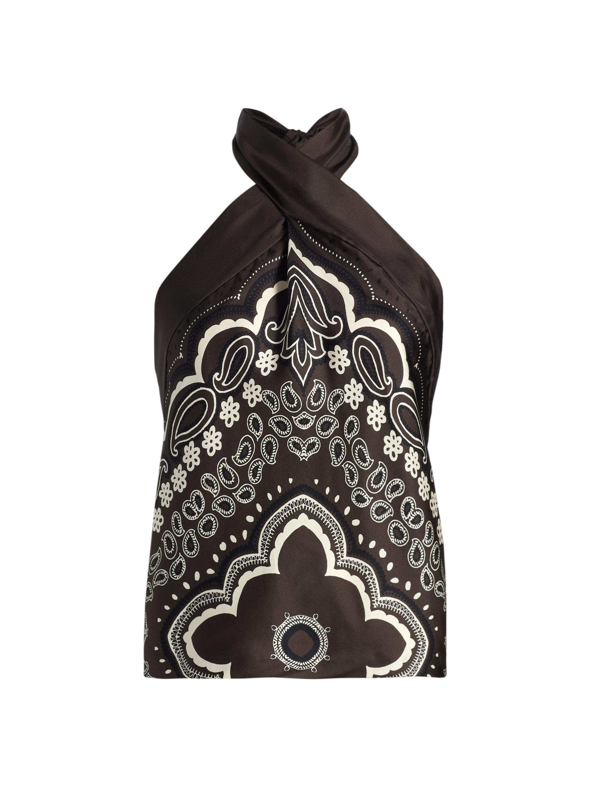 Nili Lotan Women's Solal Bandana Silk Halterneck Top - Brown  Bandana Print - Women's Clothing