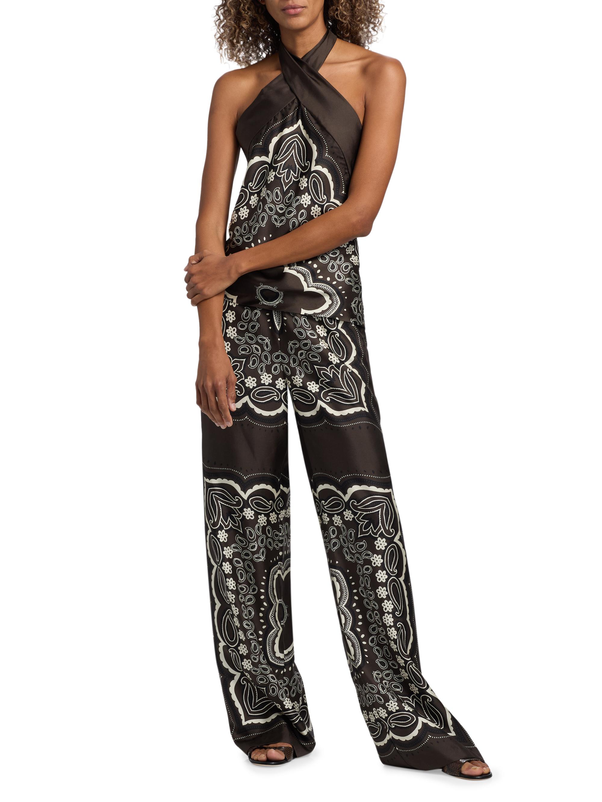 Nili Lotan Women's Solal Bandana Silk Halterneck Top - Brown  Bandana Print | Thumbnail 2