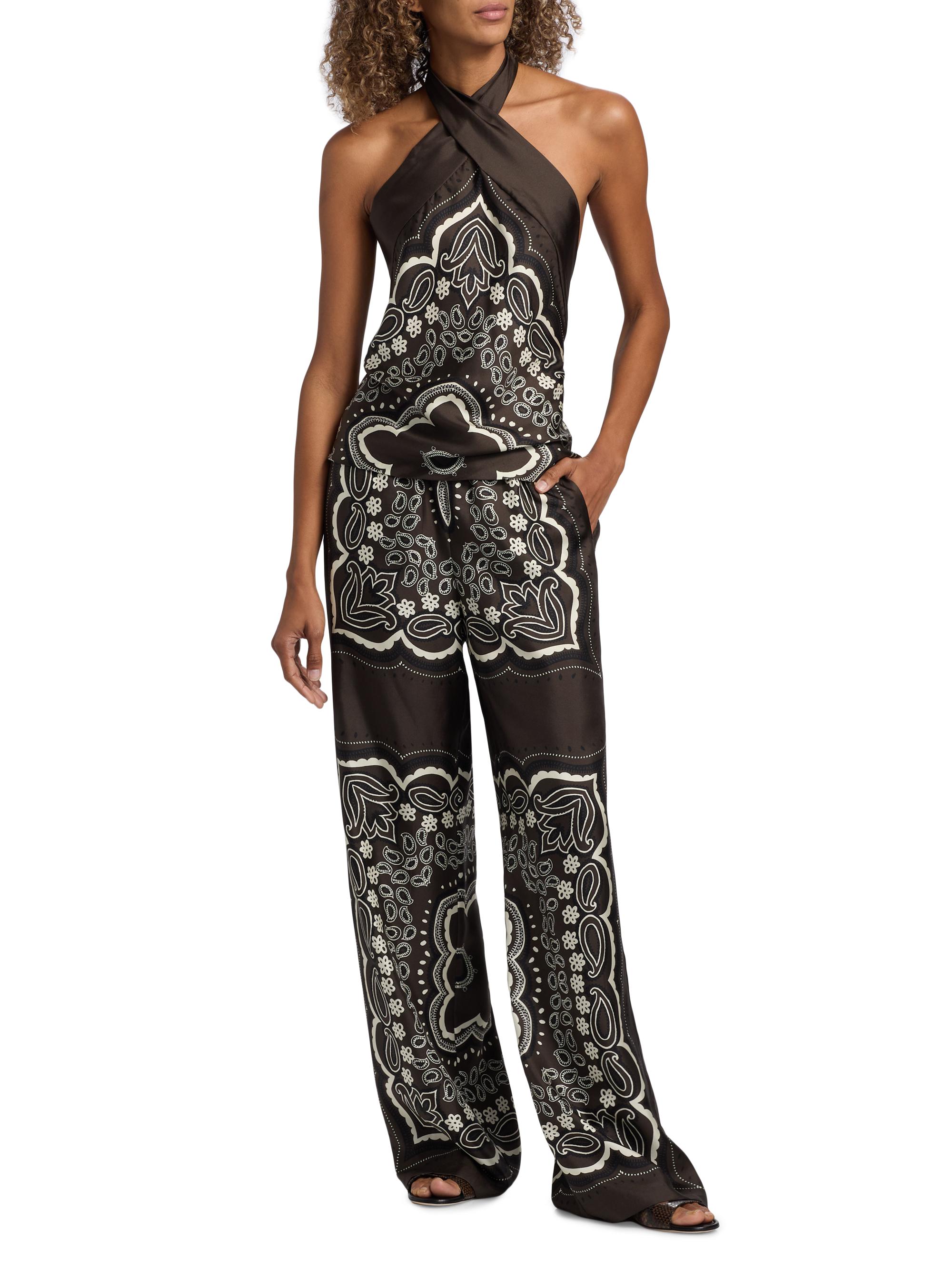 Nili Lotan Women's Morgan Silk Bandana Pants - Brown  Bandana Print | Thumbnail 2