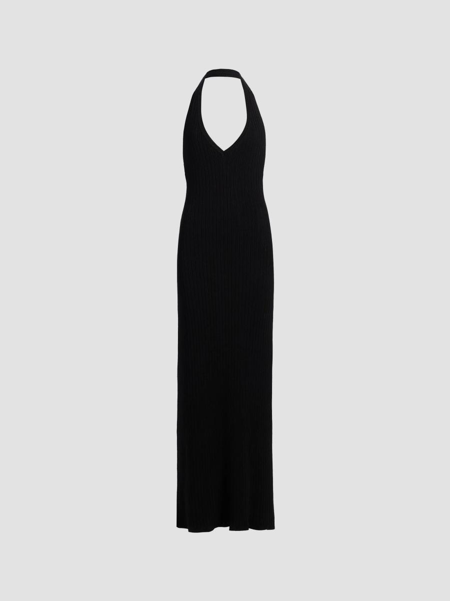 Nili Lotan Ivenka Rib-Knit Open Back Halter Maxi Dress | Saks