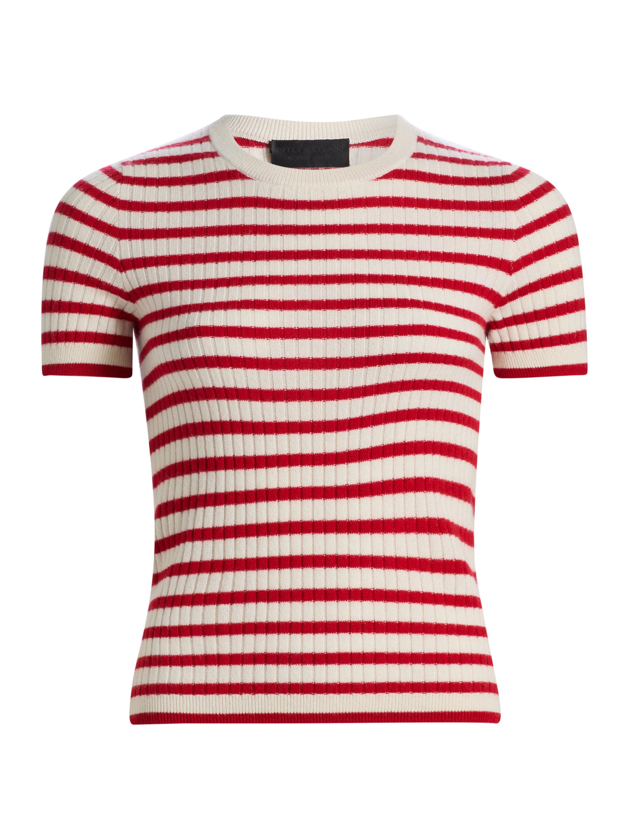 Nili Lotan Women's Alita Cashmere Short-Sleeve Sweater -  Red Stripe