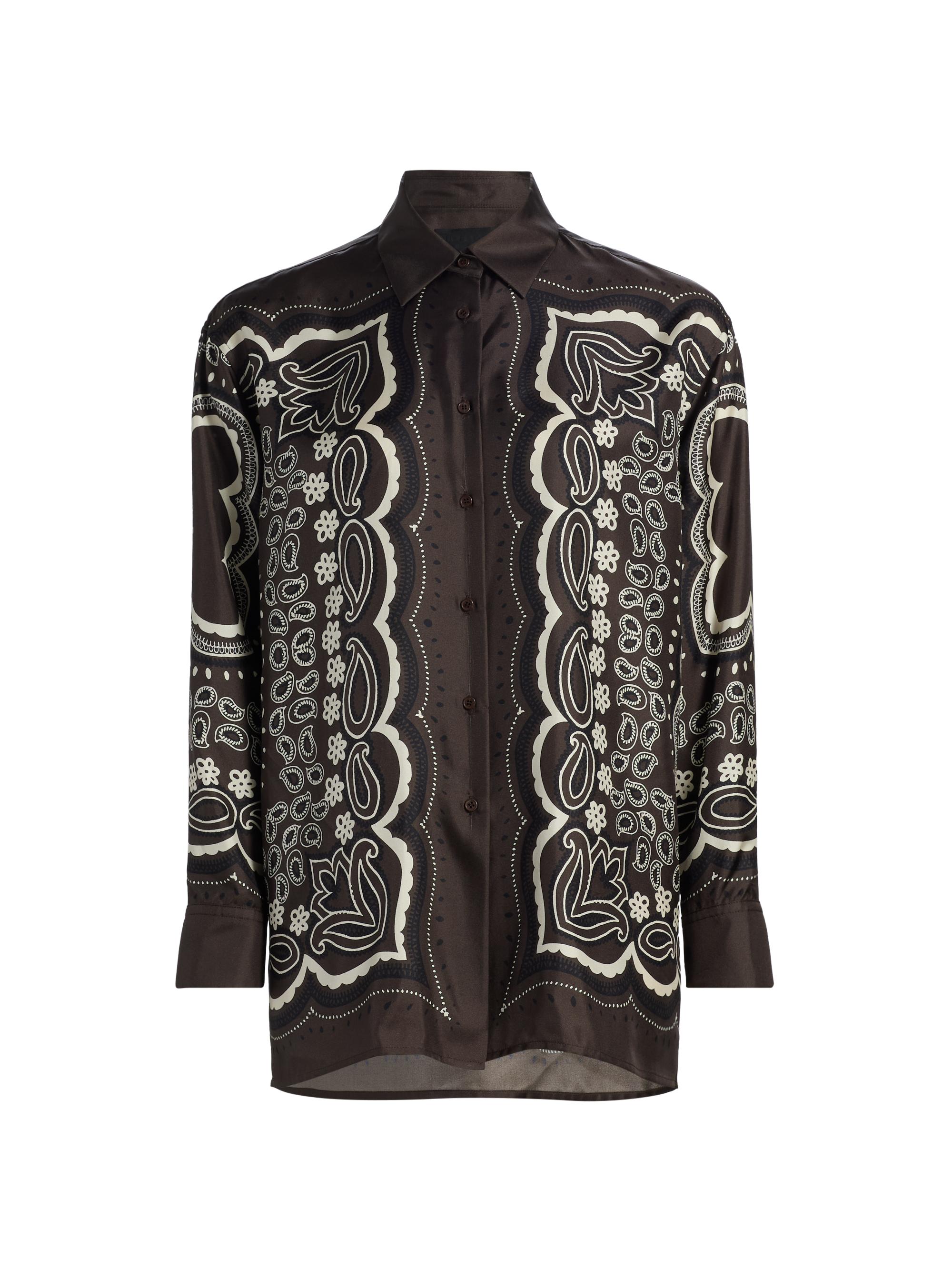 Nili Lotan Women's Alfie Printed Silk Shirt - Brown  Bandana Print - Women's Clothing