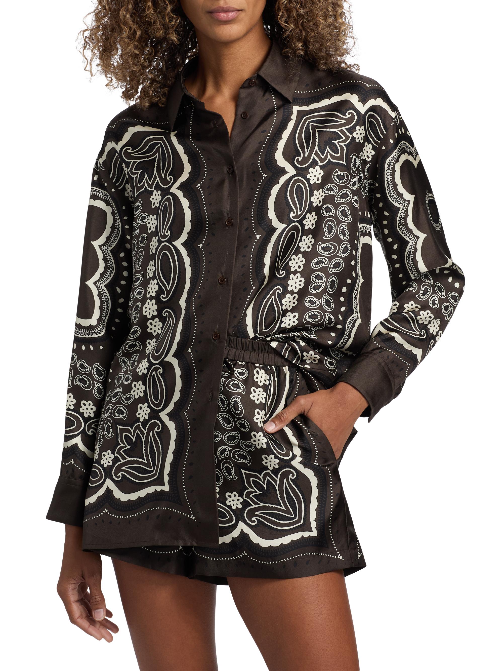 Nili Lotan Women's Alfie Printed Silk Shirt - Brown  Bandana Print | Thumbnail 3