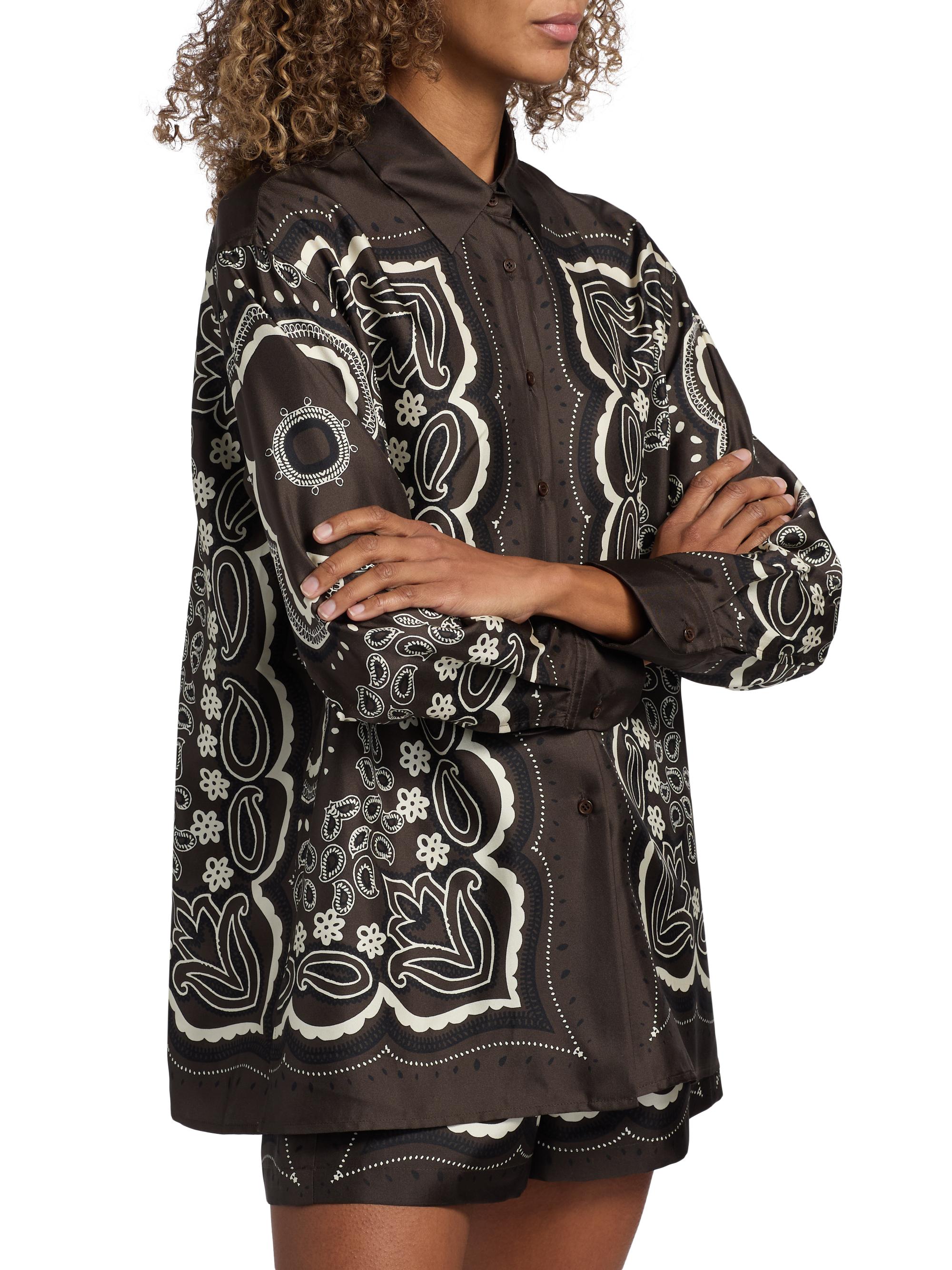 Nili Lotan Women's Alfie Printed Silk Shirt - Brown  Bandana Print | Thumbnail 4