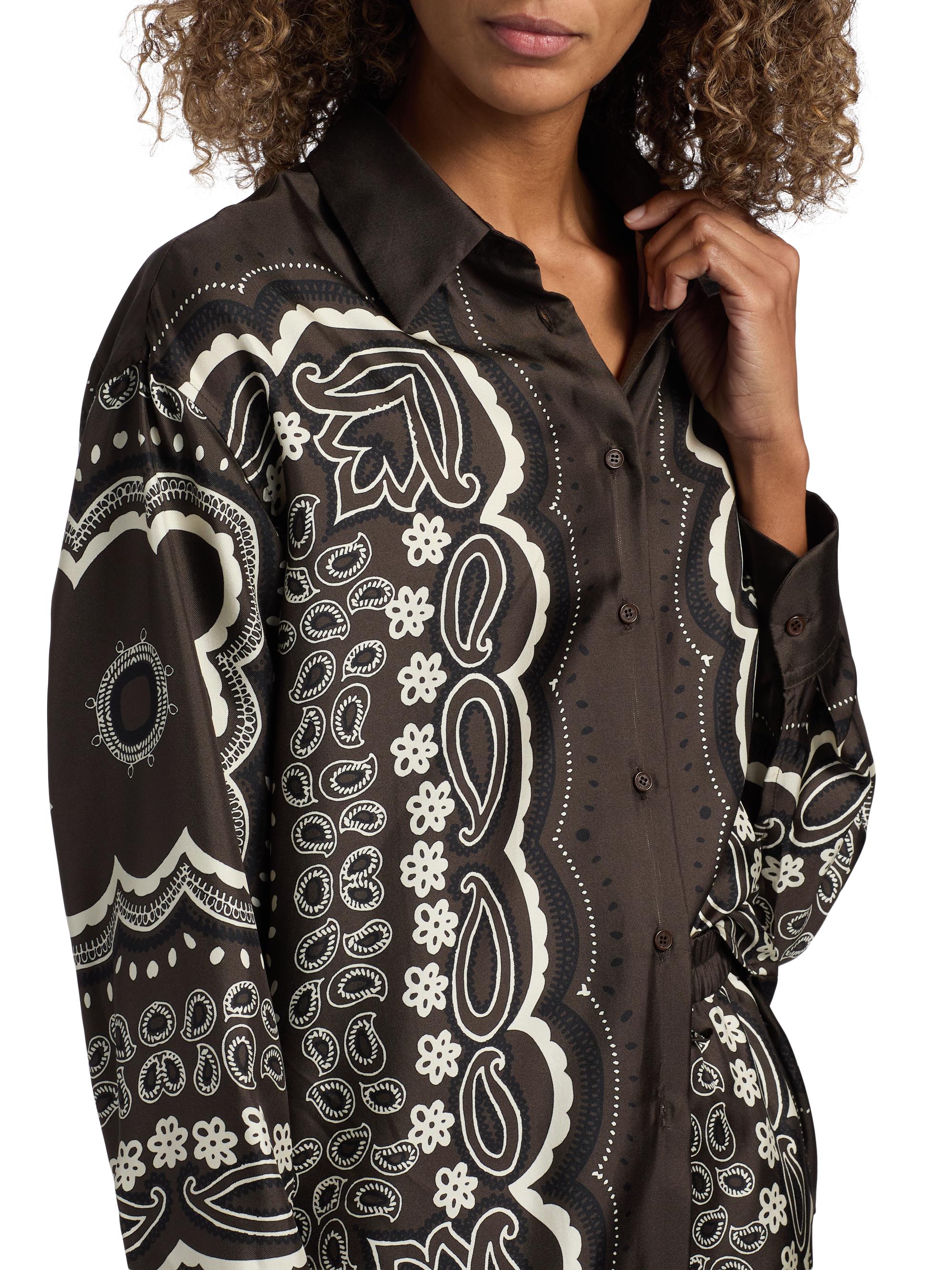 Nili Lotan Women's Alfie Printed Silk Shirt - Brown  Bandana Print | Thumbnail 6