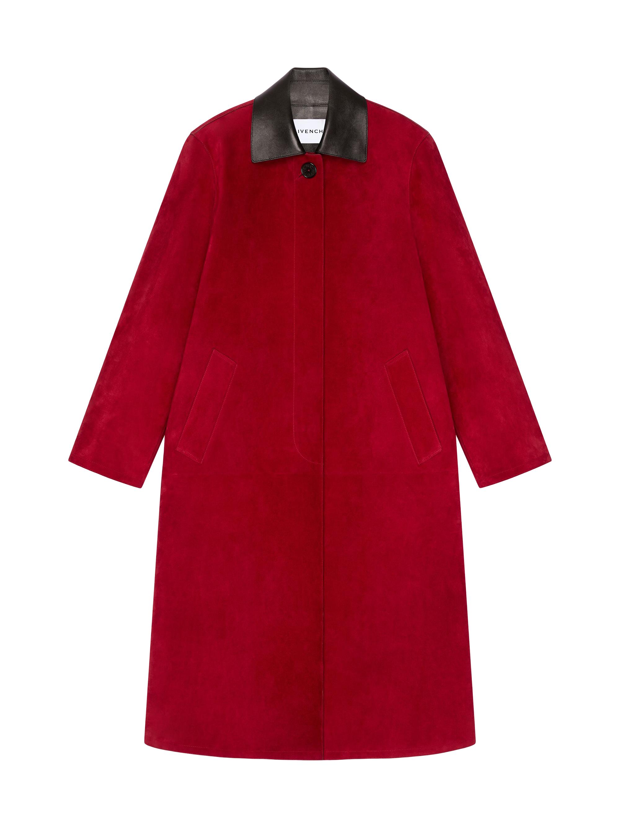 Givenchy Women's Car Coat in Suede with Leather Collar - Red
