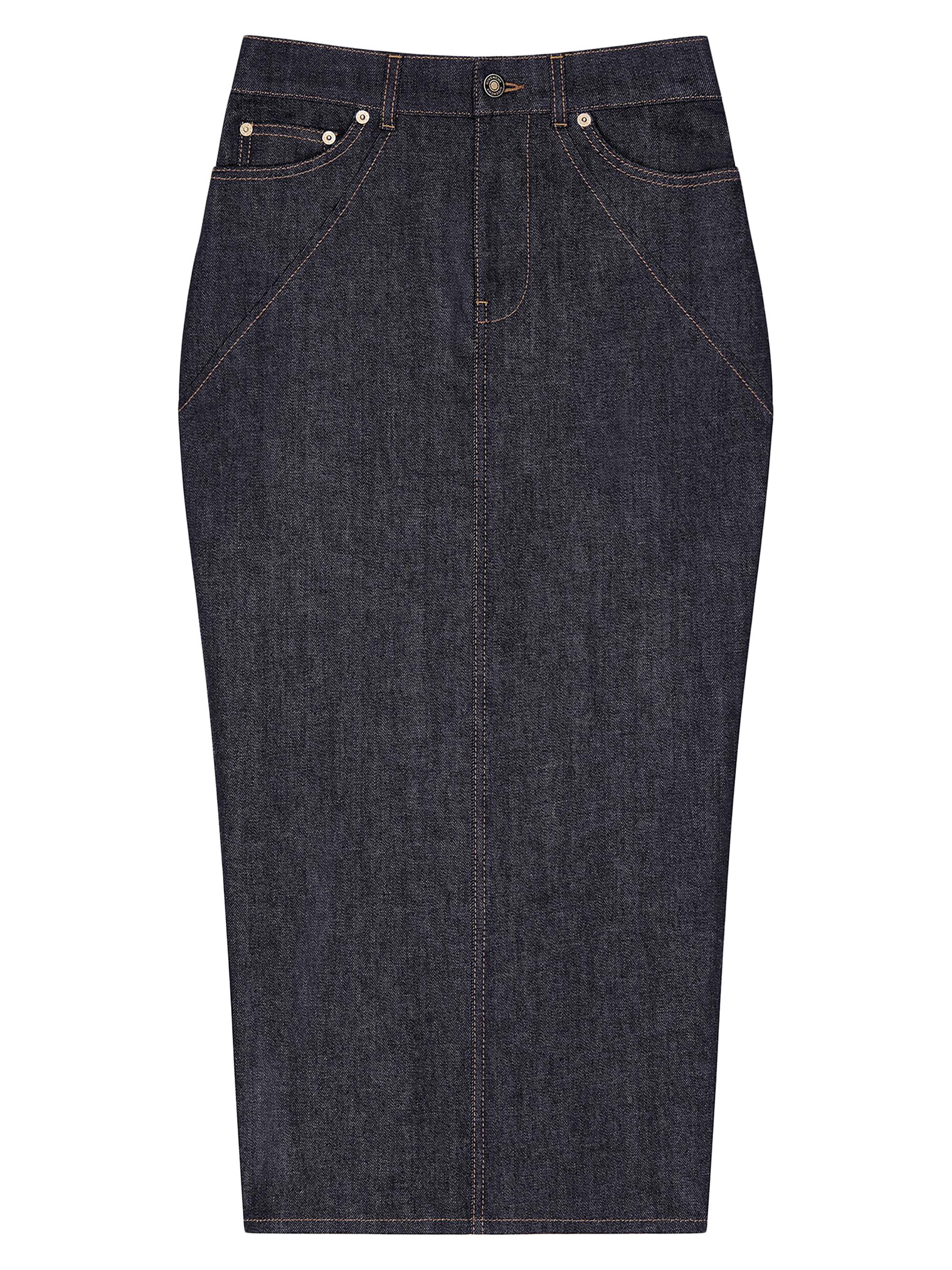 Givenchy Women's Midi Kickback Skirt in Raw Denim - Dark Blue