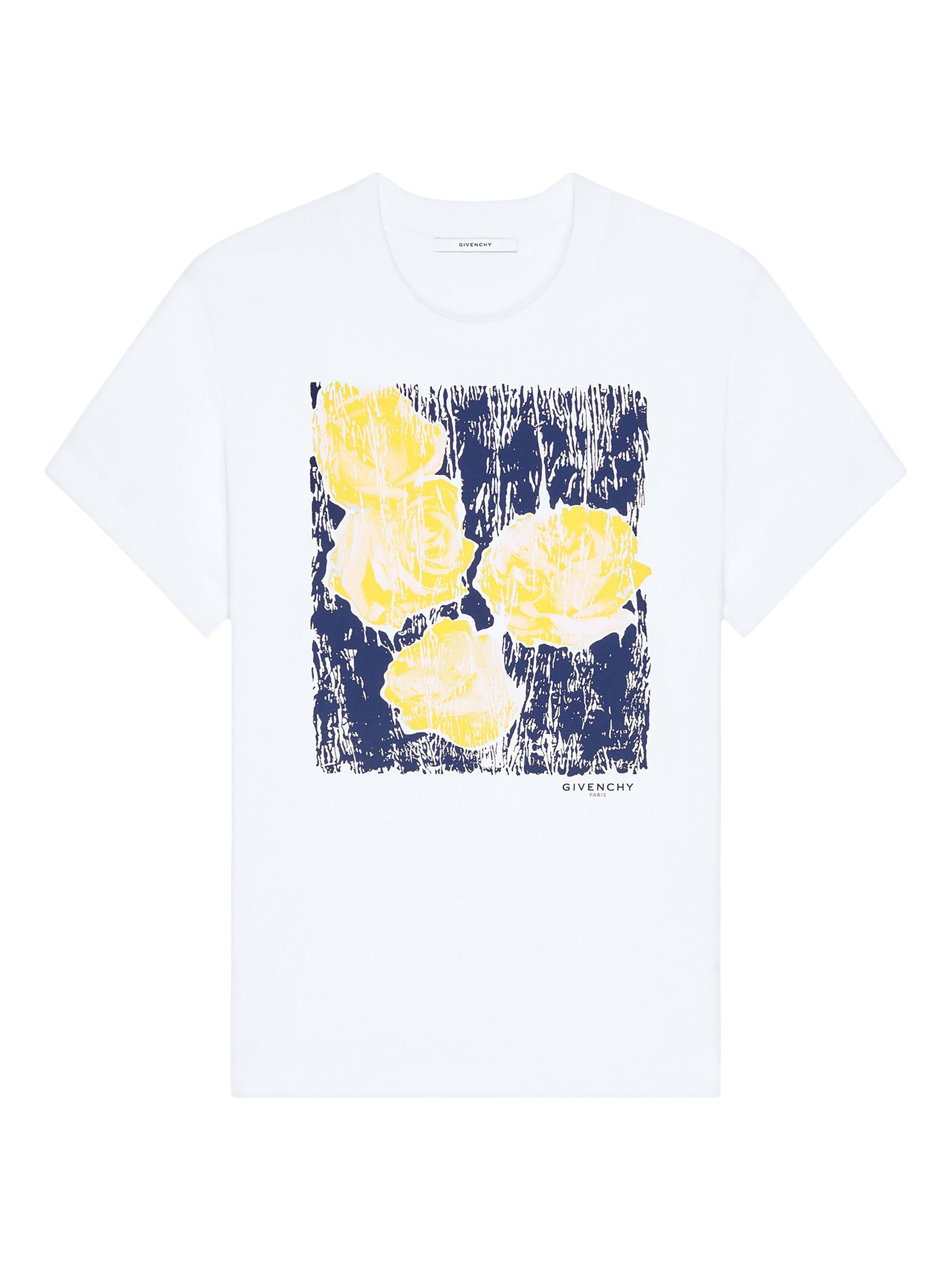 Givenchy Women's T-shirt in Cotton with Flowers Print - Blue Yellow